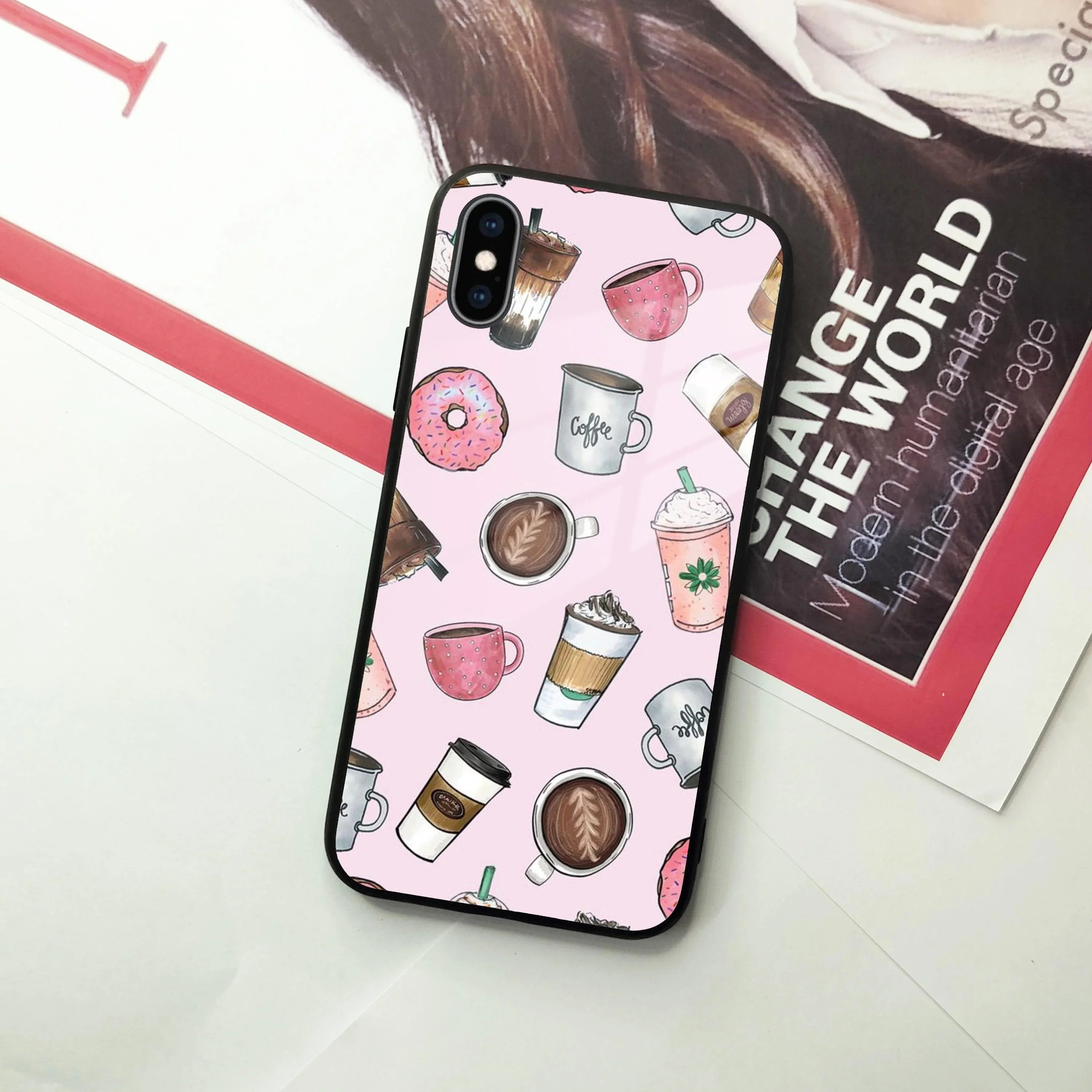 Cute Coffee Snacks Glass Case Cover For iPhone - ShopOnCliQ
