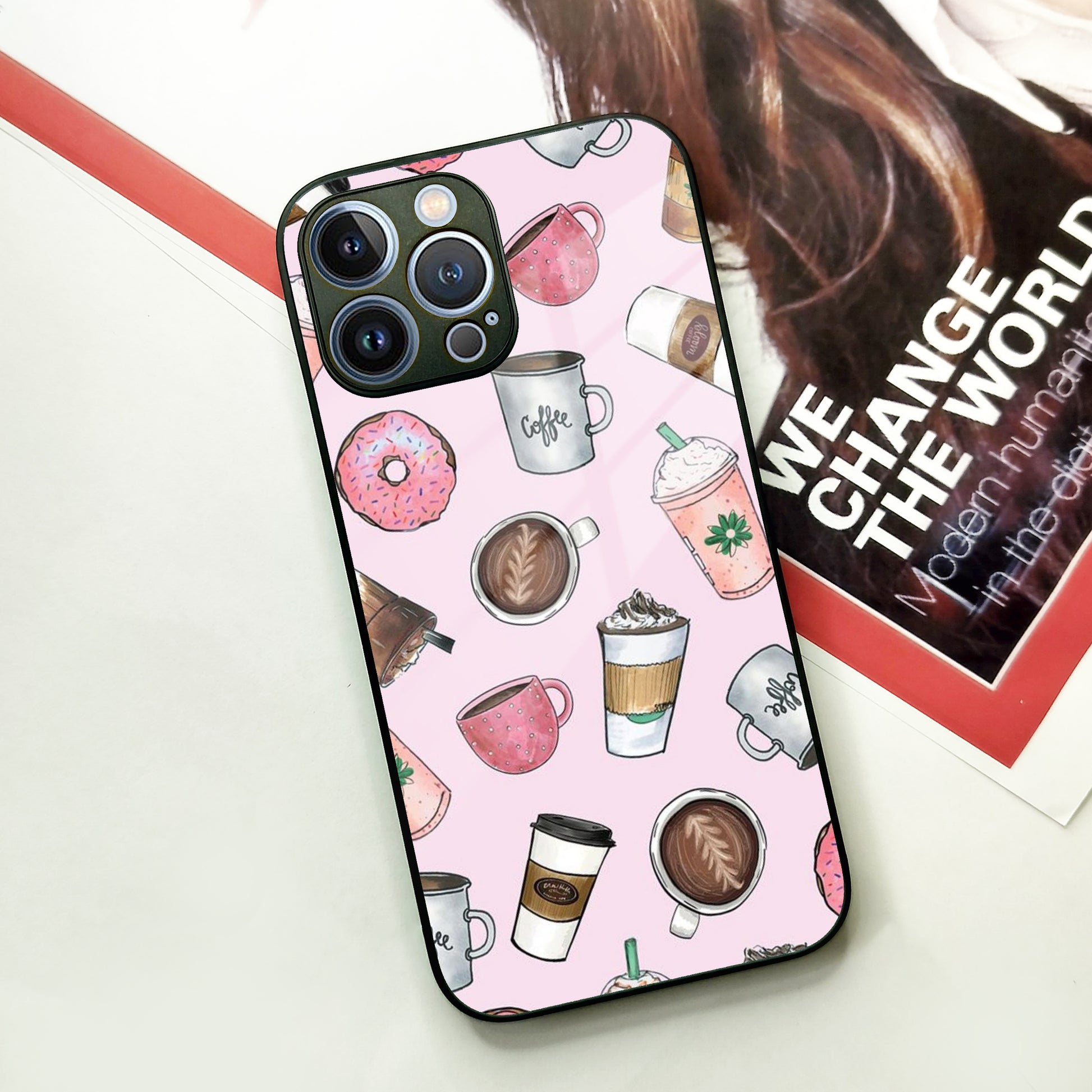 Cute Coffee Snacks Glass Case Cover For iPhone ShopOnCliQ