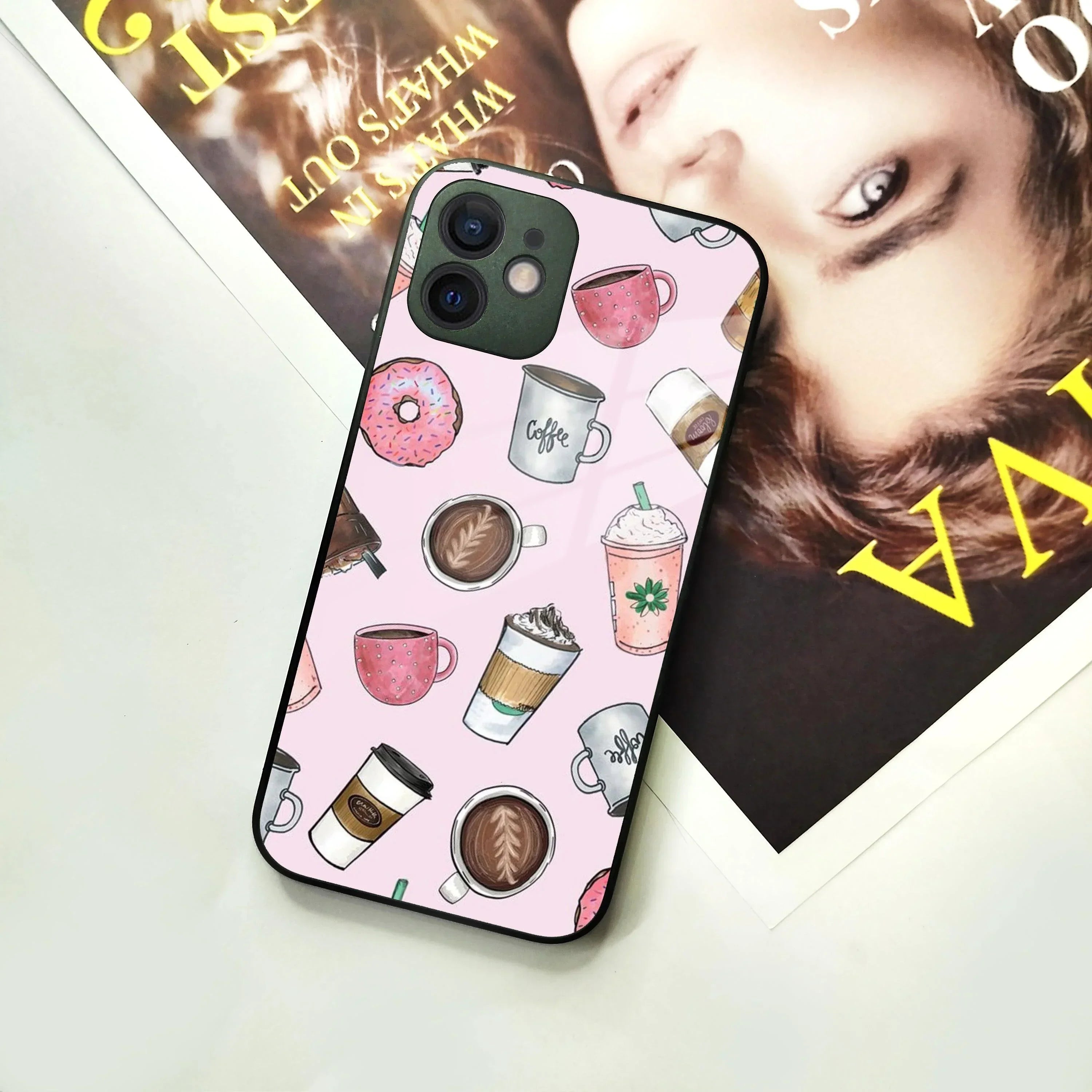 Cute Coffee Snacks Glass Case Cover For iPhone - ShopOnCliQ