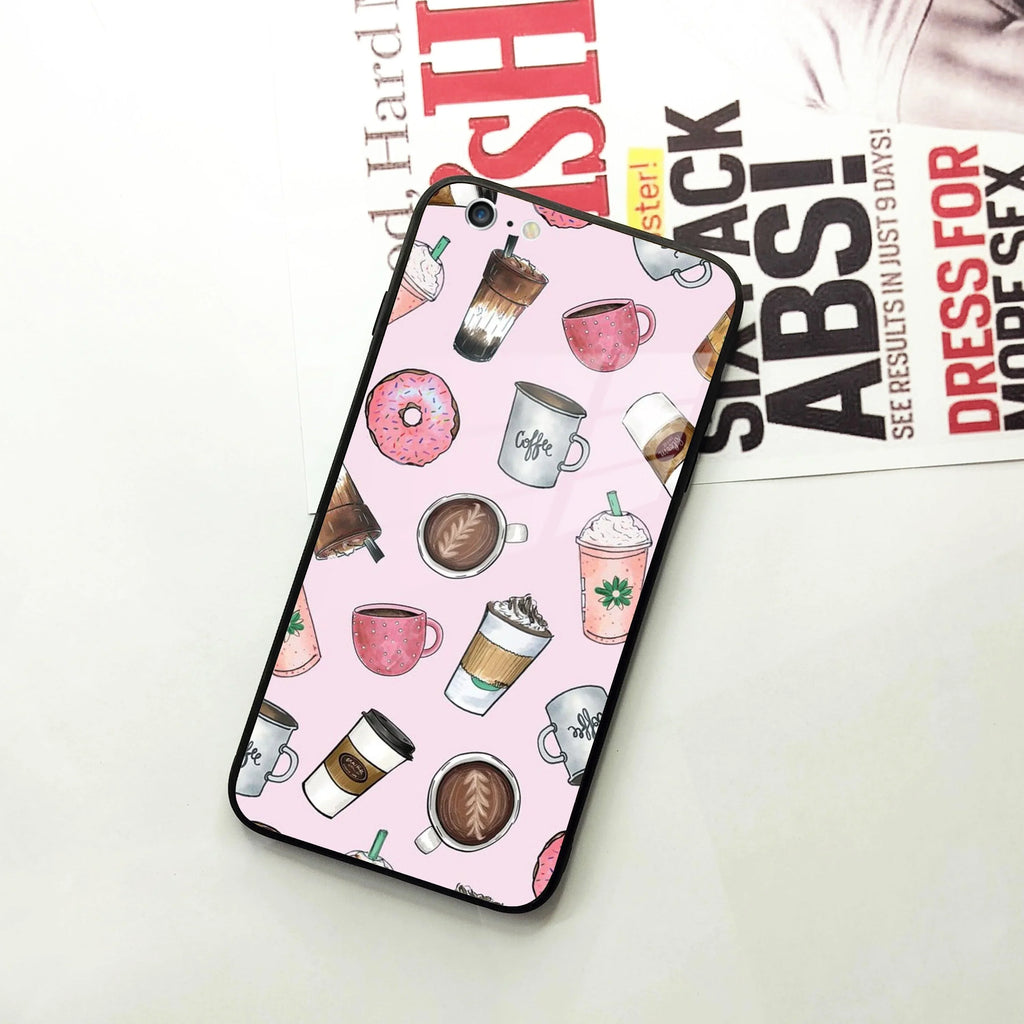 Cute Coffee Snacks Glass Case Cover For iPhone - ShopOnCliQ