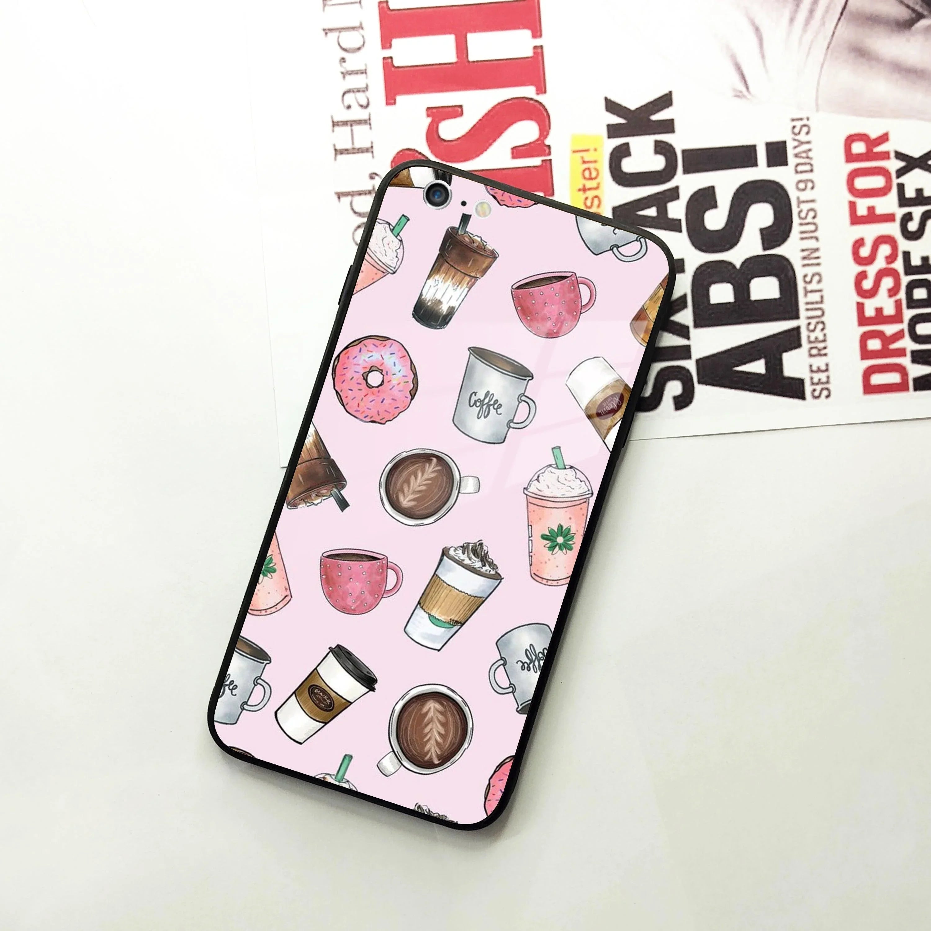 Cute Coffee Snacks Glass Case Cover For iPhone - ShopOnCliQ