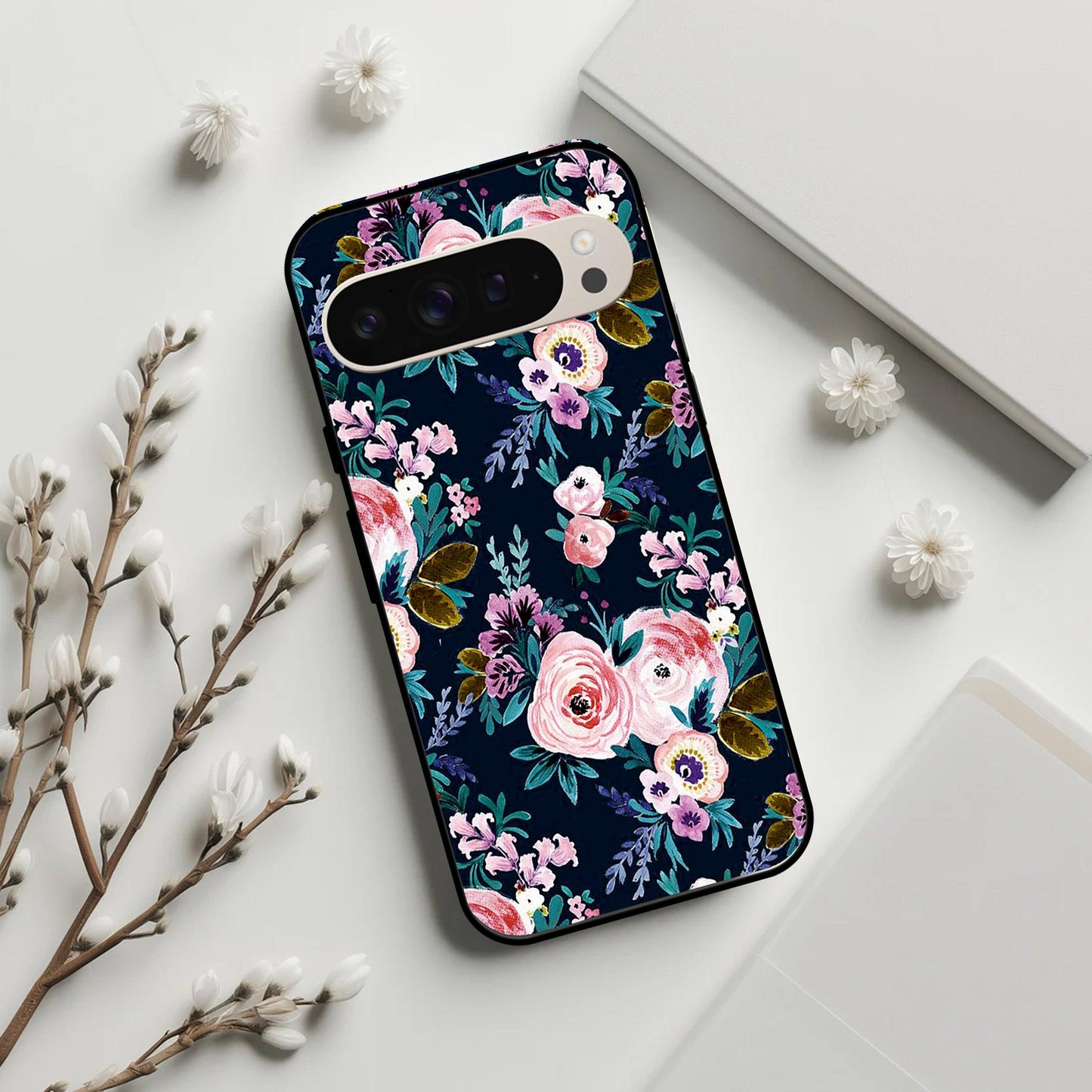 Cute Floral Glossy Metal Case Cover For Google