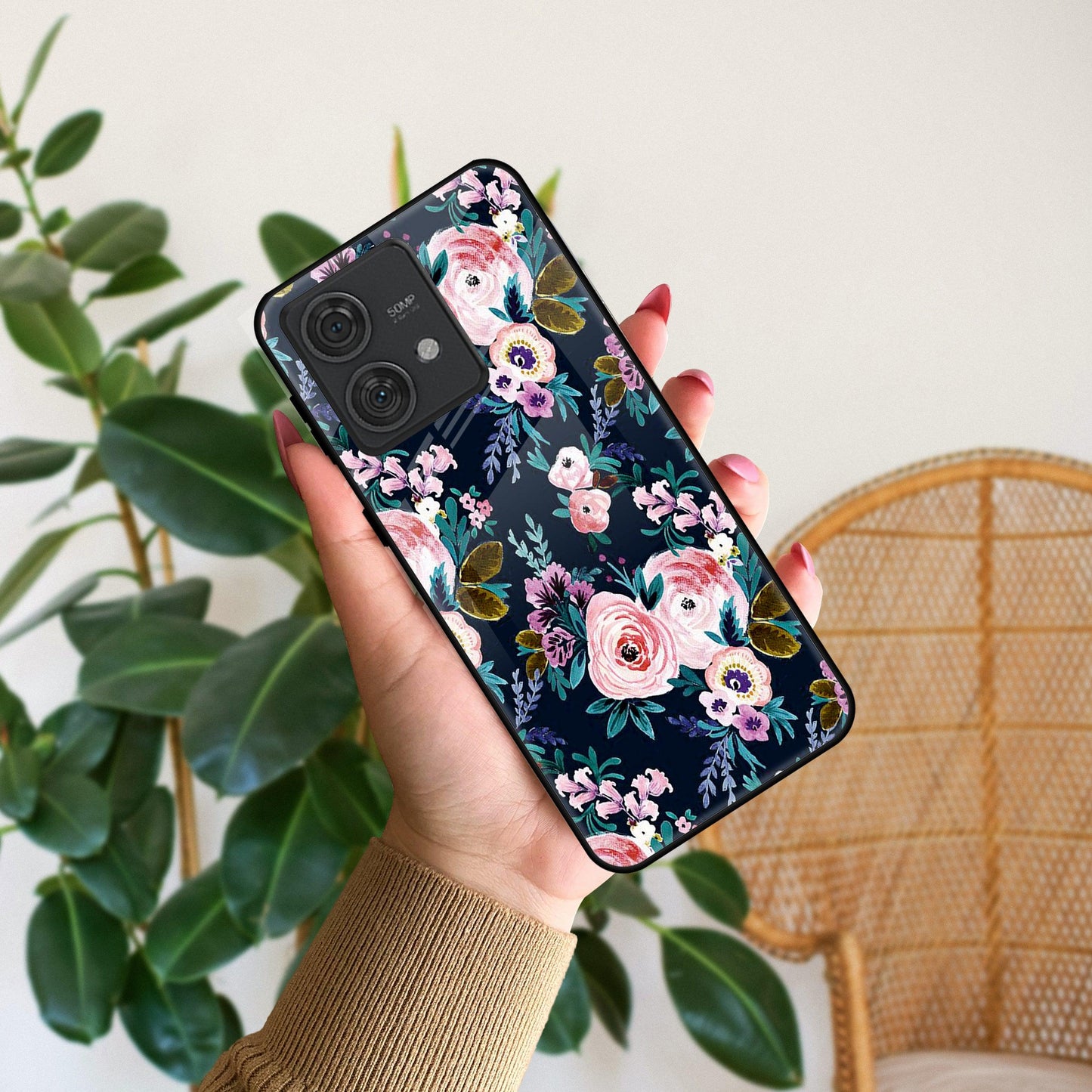 Cute Floral Glossy Metal Case Cover For Motorola