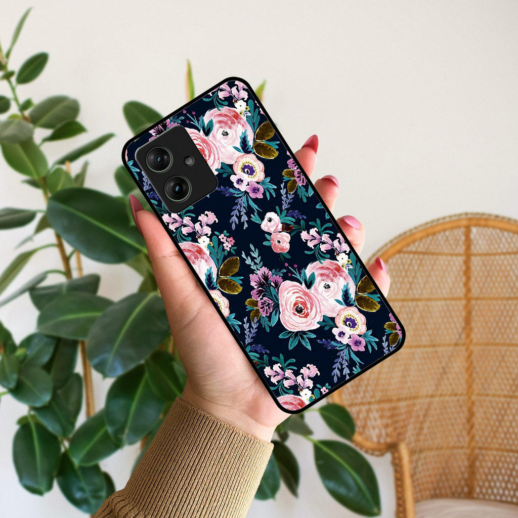 Cute Floral Glossy Metal Case Cover For Motorola - ShopOnCliQ
