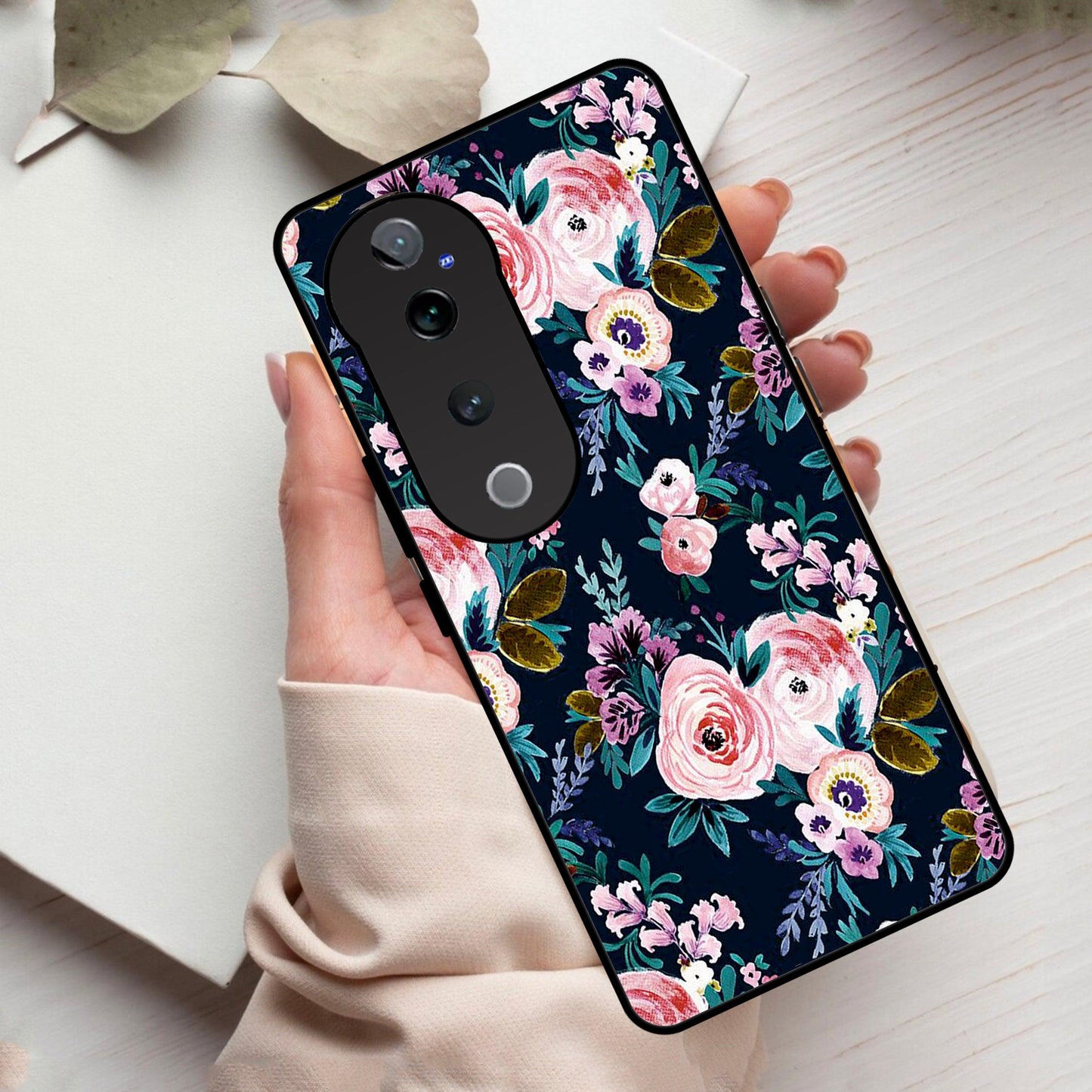 Cute Floral Glossy Metal Case Cover For Vivo