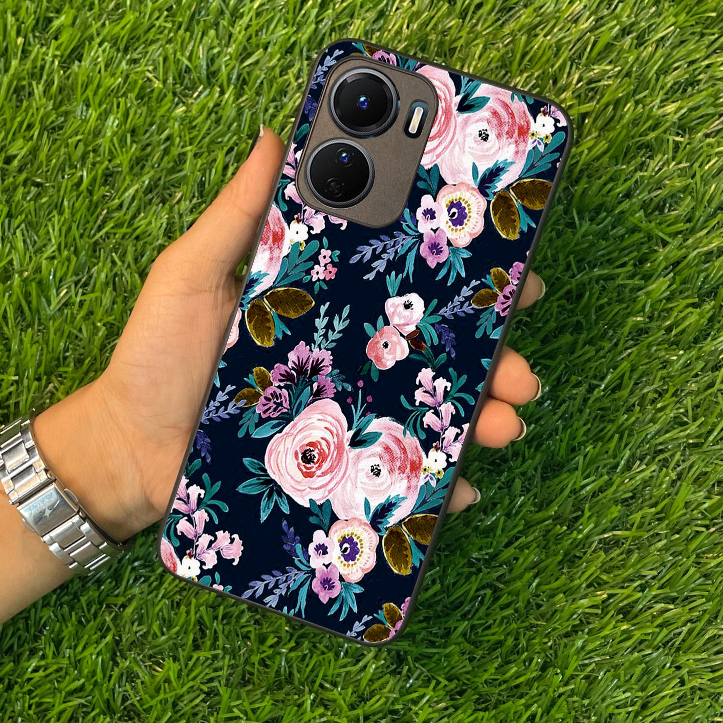 Cute Floral Glossy Metal Case Cover For Vivo - ShopOnCliQ