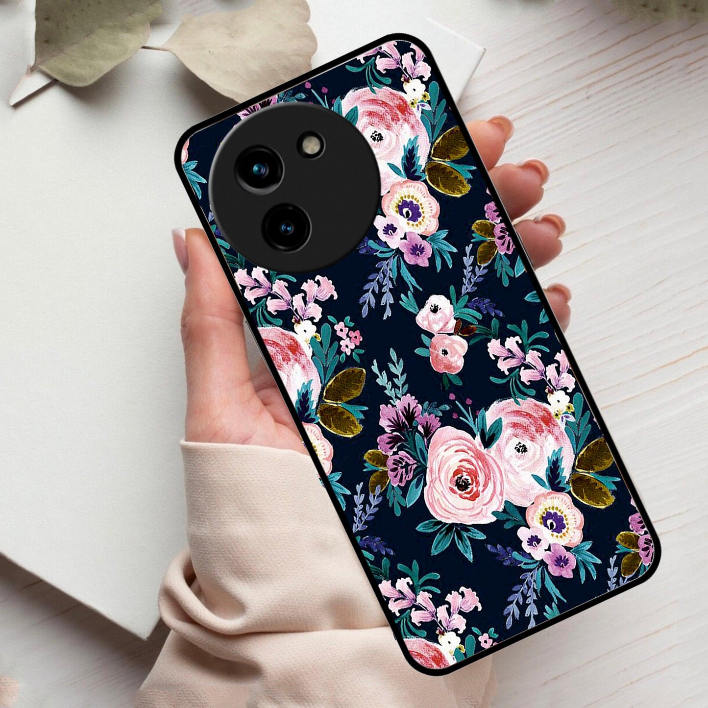 Cute Floral Glossy Metal Case Cover For Vivo