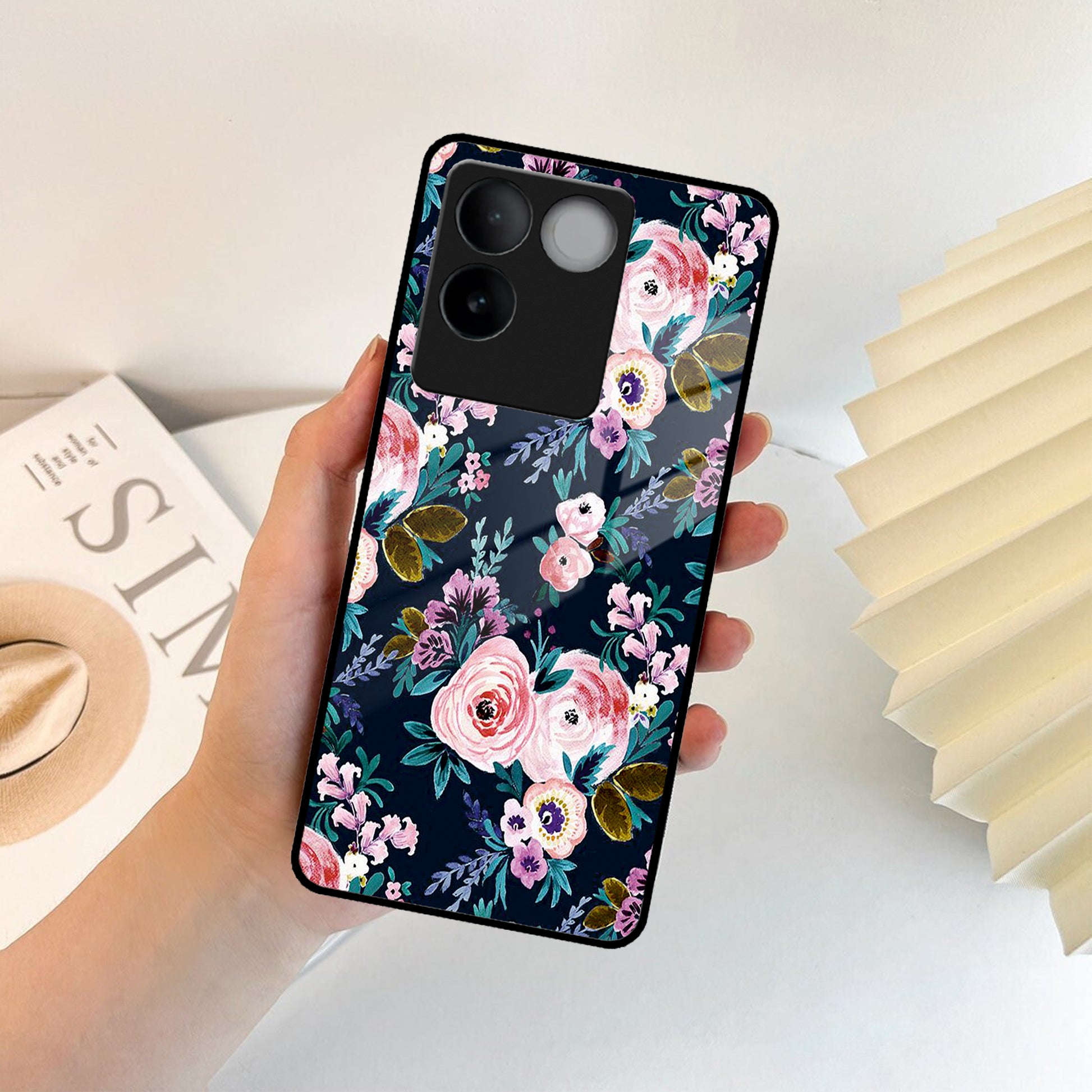 Cute Floral Glossy Metal Case Cover For Vivo ShopOnCliQ