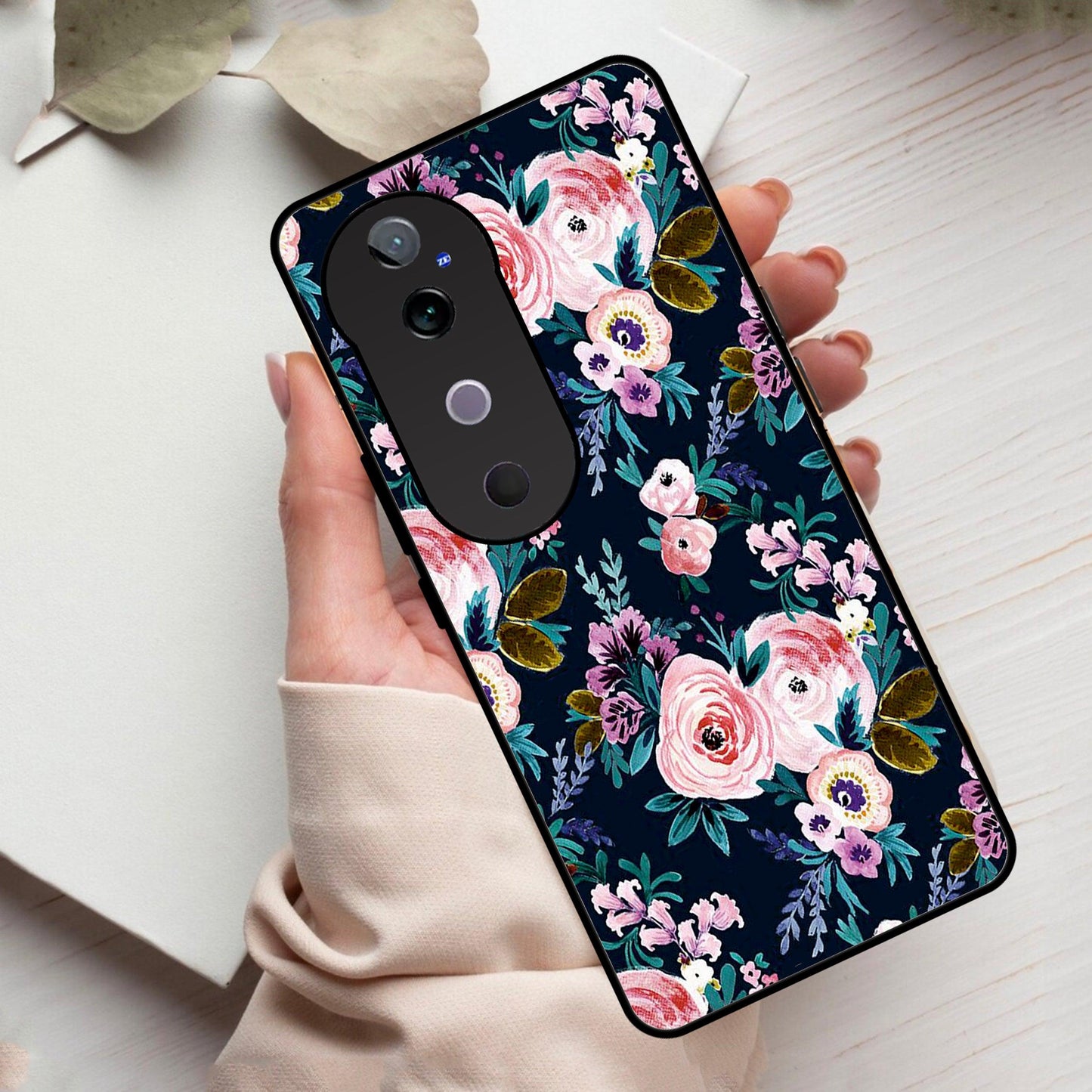 Cute Floral Glossy Metal Case Cover For Vivo