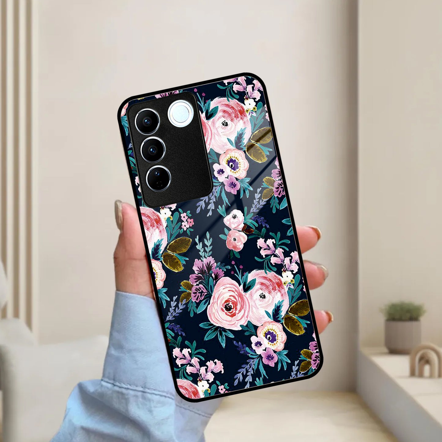 Cute Floral Glossy Metal Case Cover For Vivo ShopOnCliQ