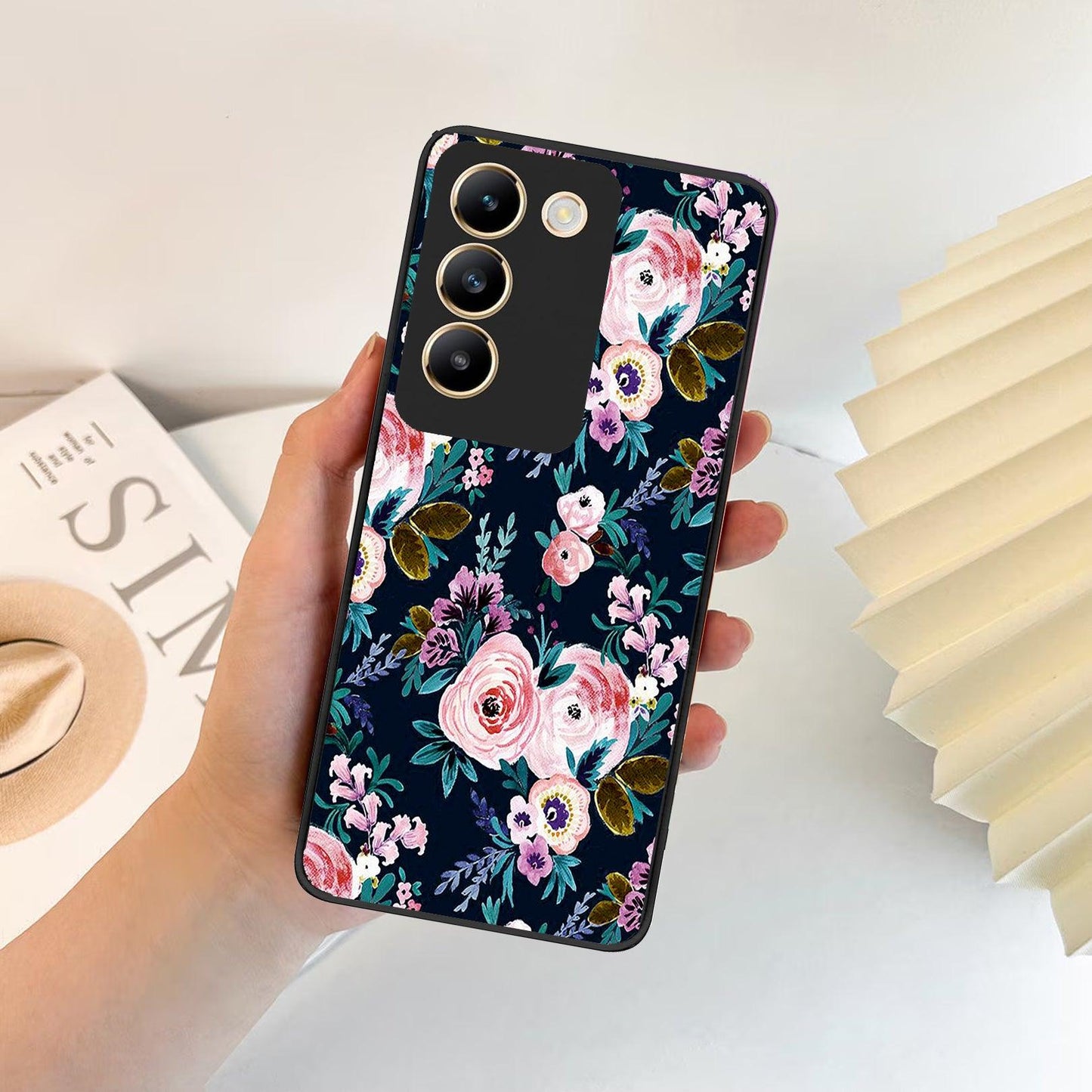 Cute Floral Glossy Metal Case Cover For Vivo