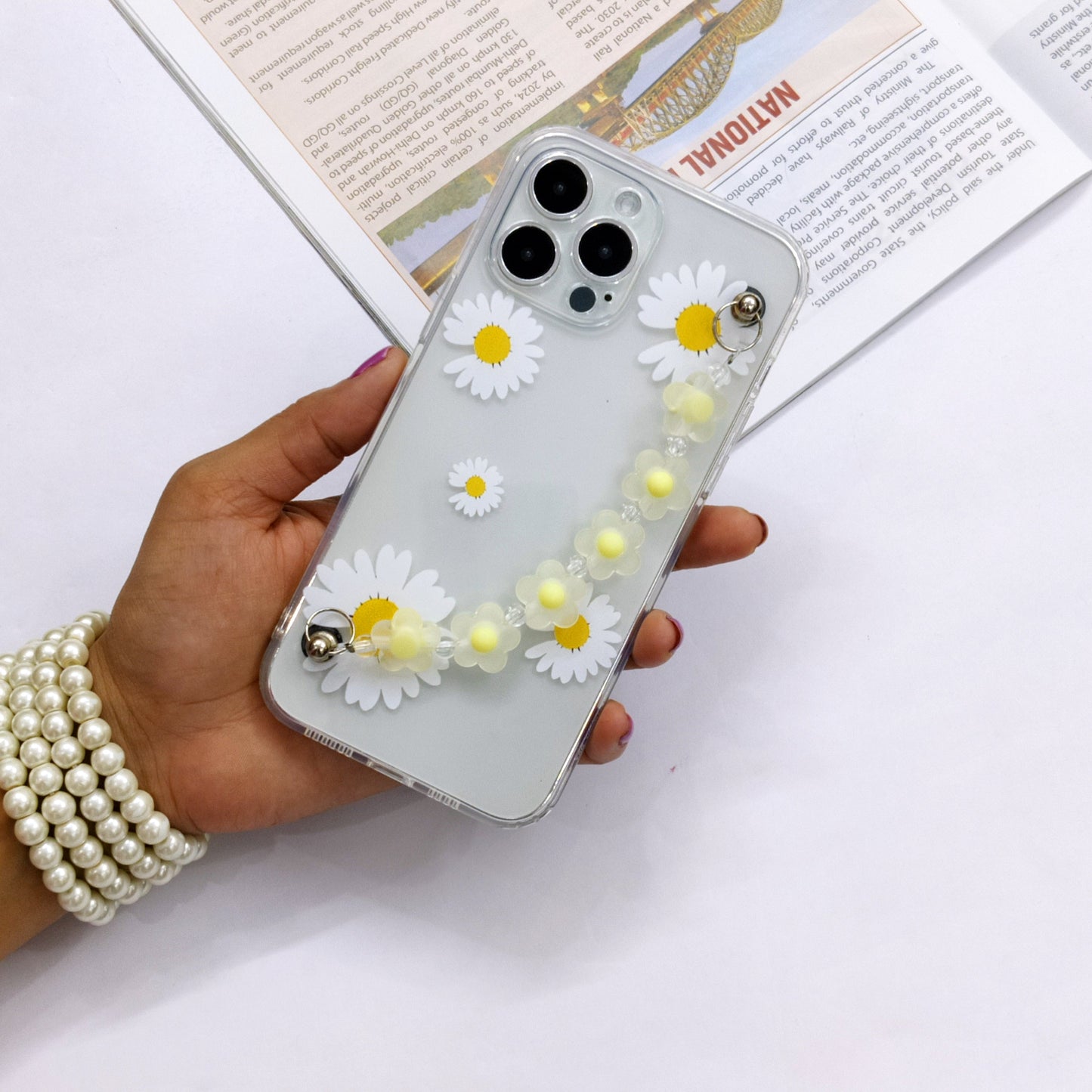 Cute Flowers Phone Case With Hand Chain iPhone (Daisy) ShopOnCliQ