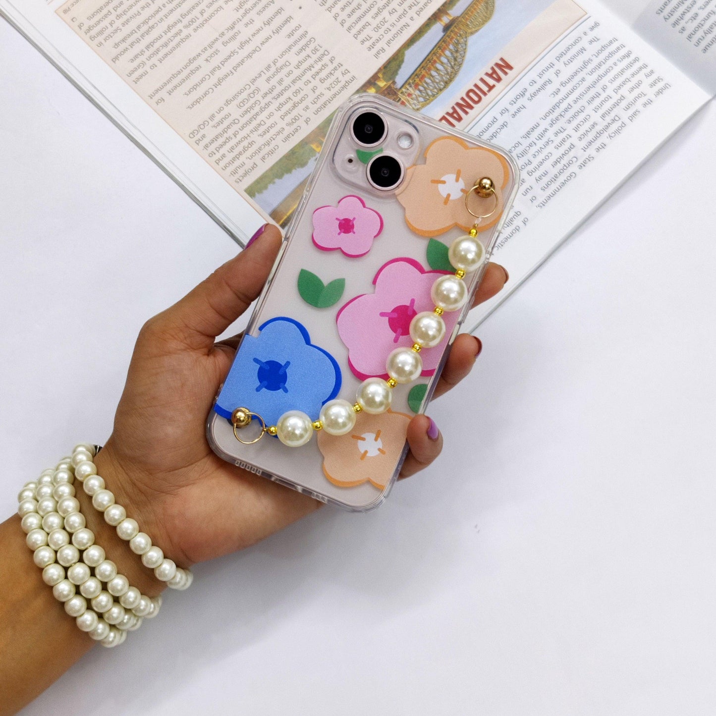 Cute Flowers Phone Case With Hand Chain iPhone ( Multicolor Flower ) - ShopOnCliQ