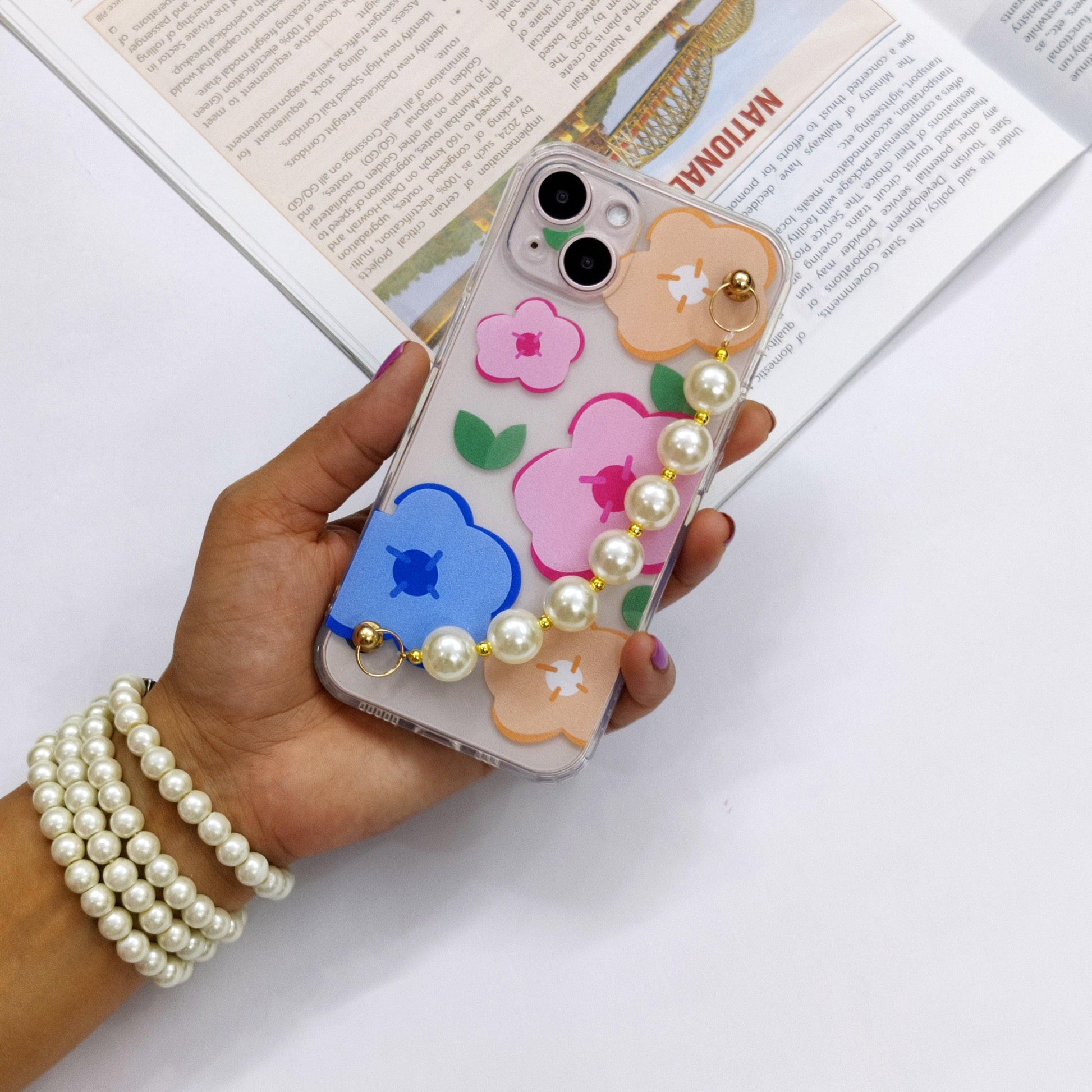 Cute Flowers Phone Case With Hand Chain iPhone ( Multicolor Flower ) - ShopOnCliQ