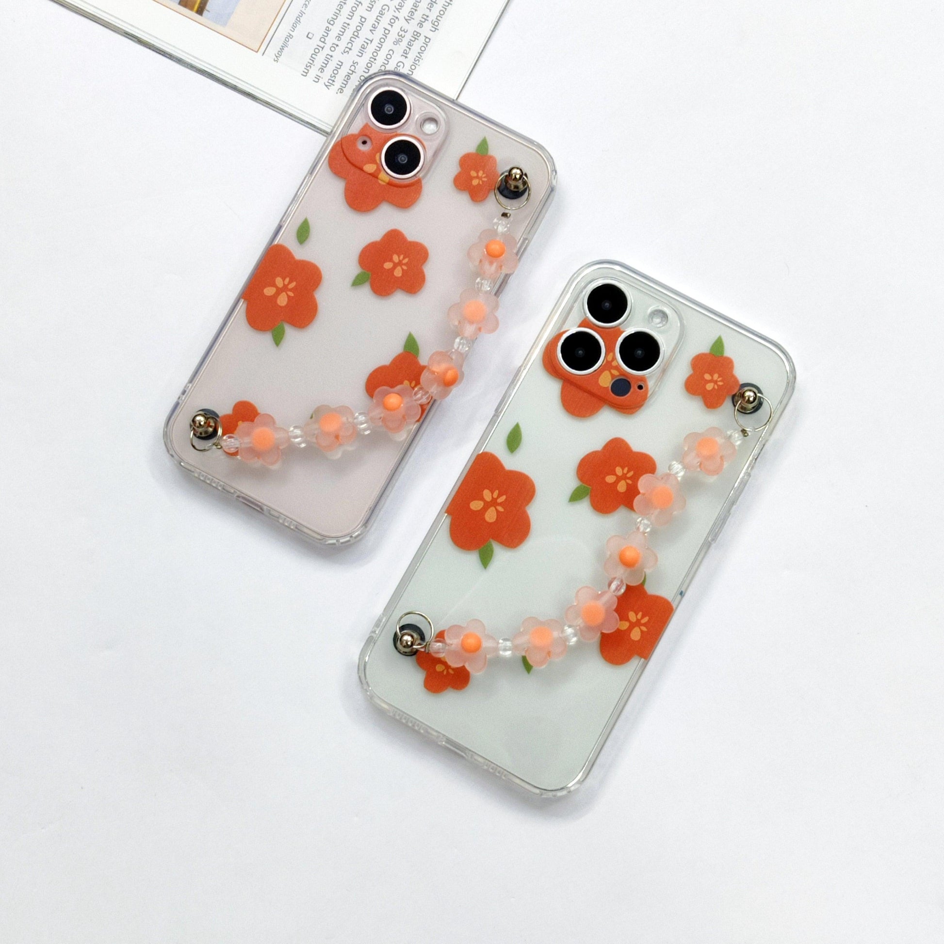 Cute Flowers Phone Case With Hand Chain iPhone (Orange Flower) - ShopOnCliQ