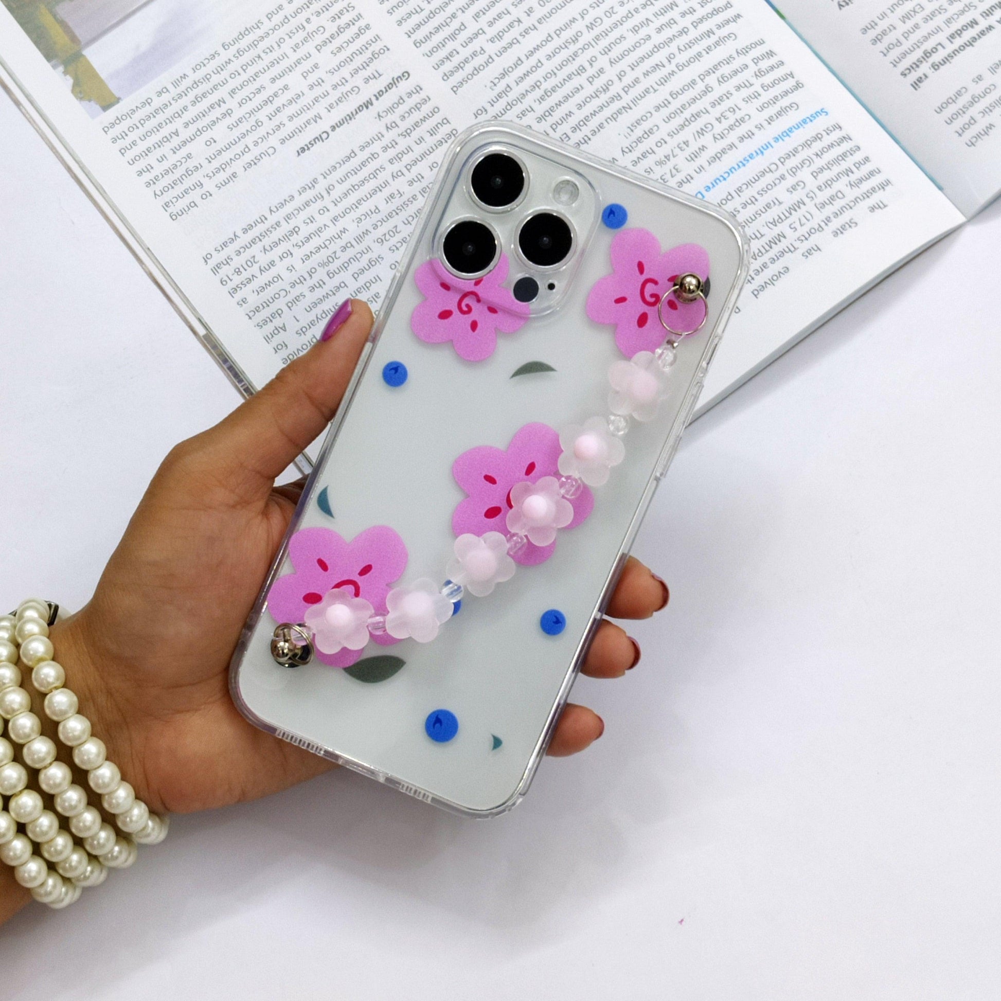 Cute Flowers Phone Case With Hand Chain iPhone ( Pink Flower) - ShopOnCliQ