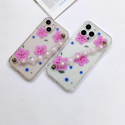 Cute Flowers Phone Case With Hand Chain iPhone ( Pink Flower) - ShopOnCliQ