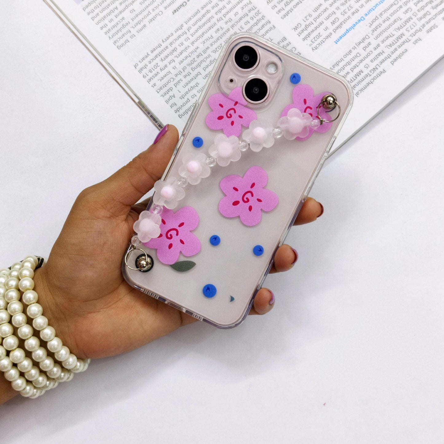 Cute Flowers Phone Case With Hand Chain iPhone ( Pink Flower) - ShopOnCliQ