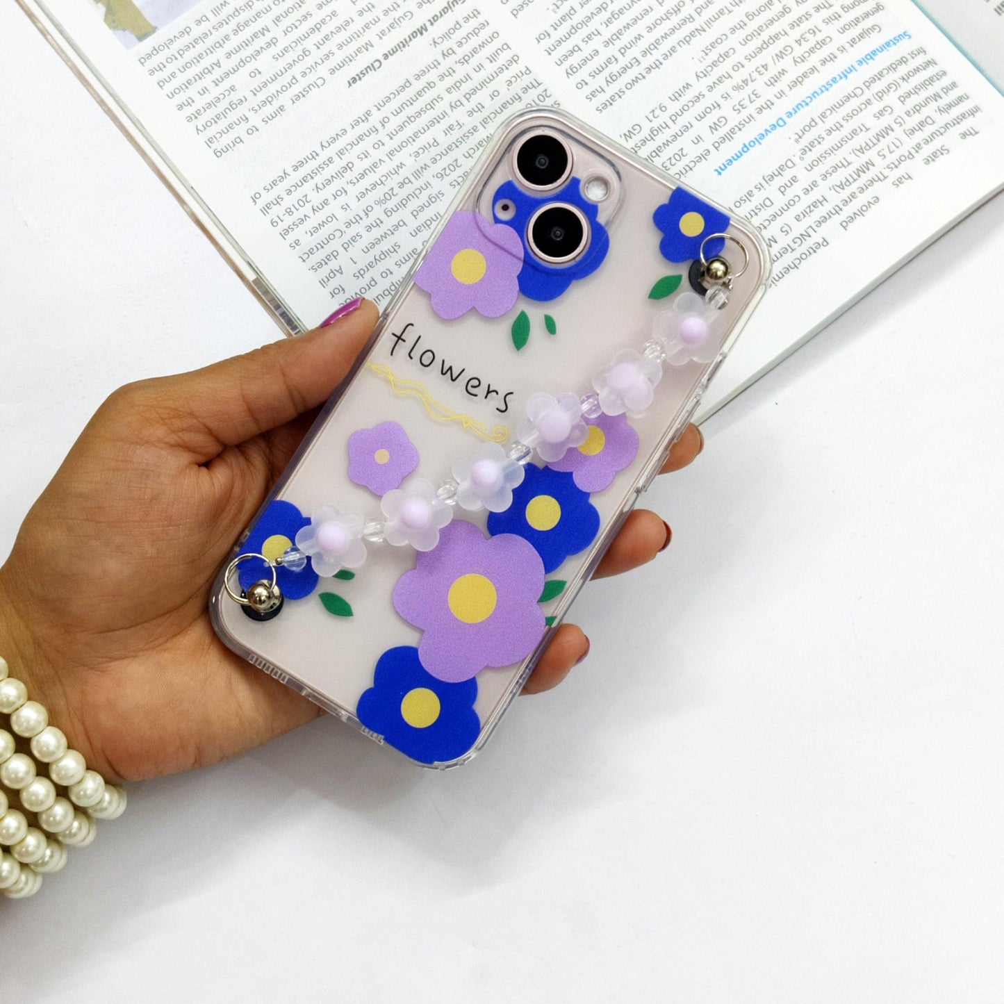 Cute Flowers Phone Case With Hand Chain iPhone ( Purple Flower ) - ShopOnCliQ