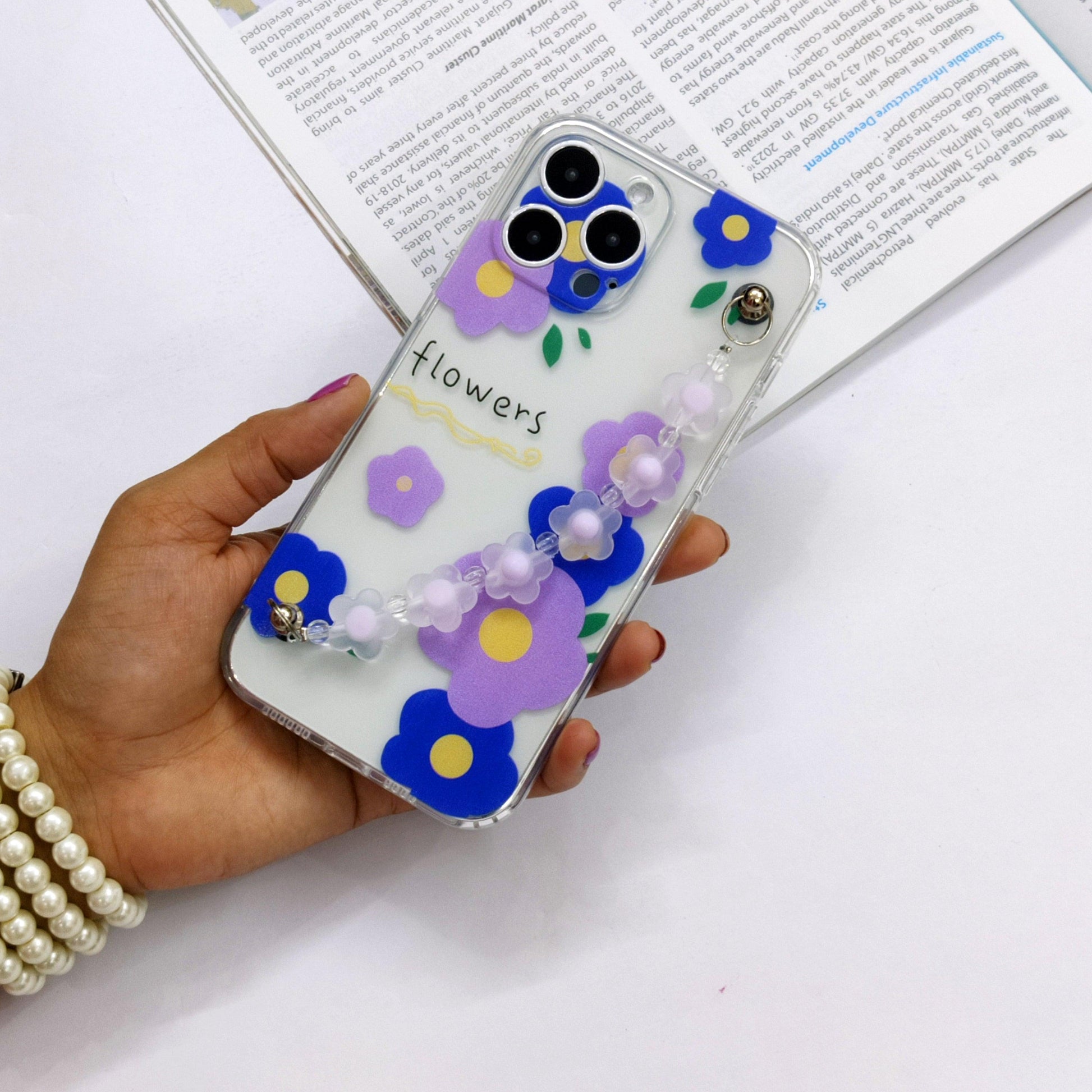 Cute Flowers Phone Case With Hand Chain iPhone ( Purple Flower ) - ShopOnCliQ