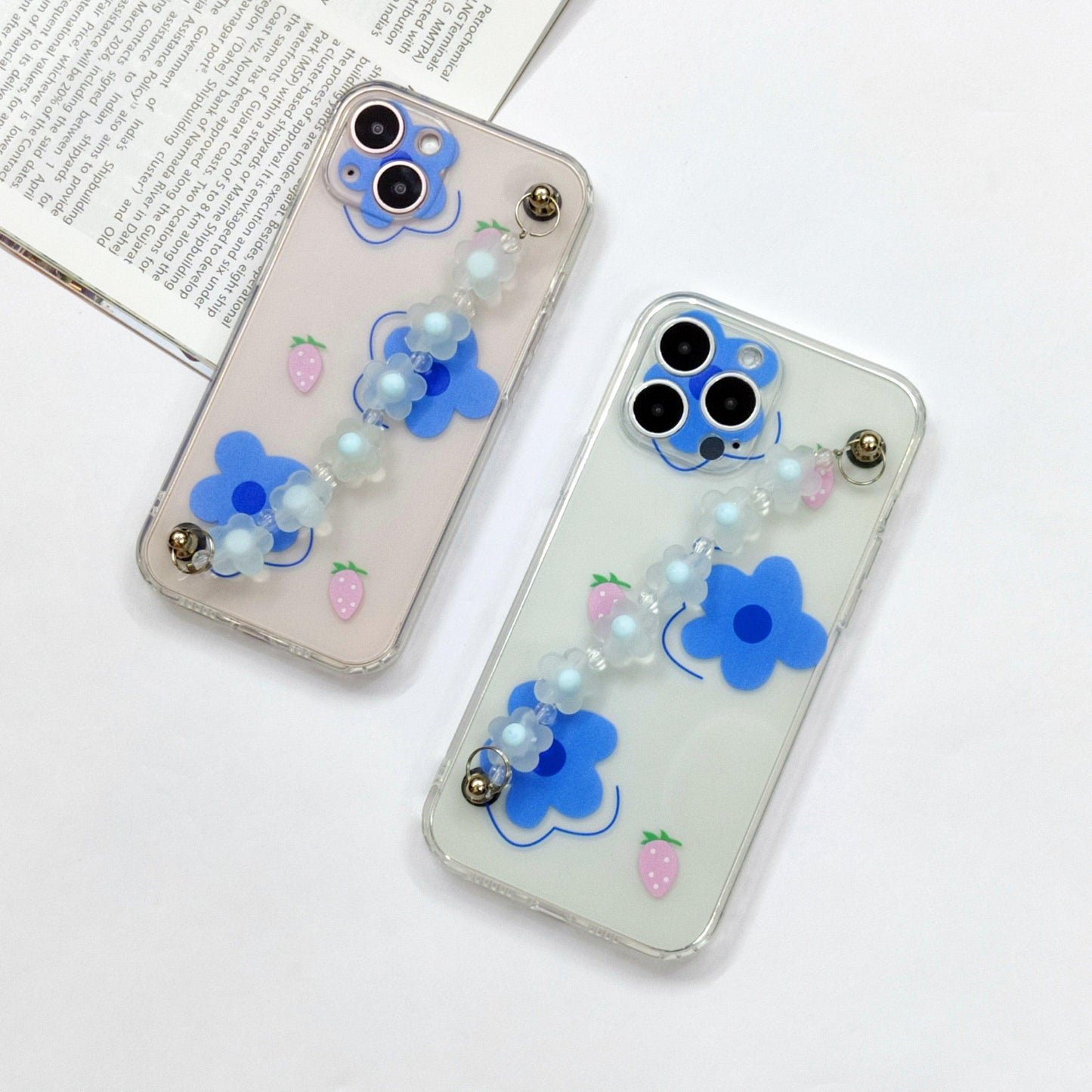 Cute Flowers Phone Case With Hand Chain iPhone ( Sky Blue Flower ) ShopOnCliQ