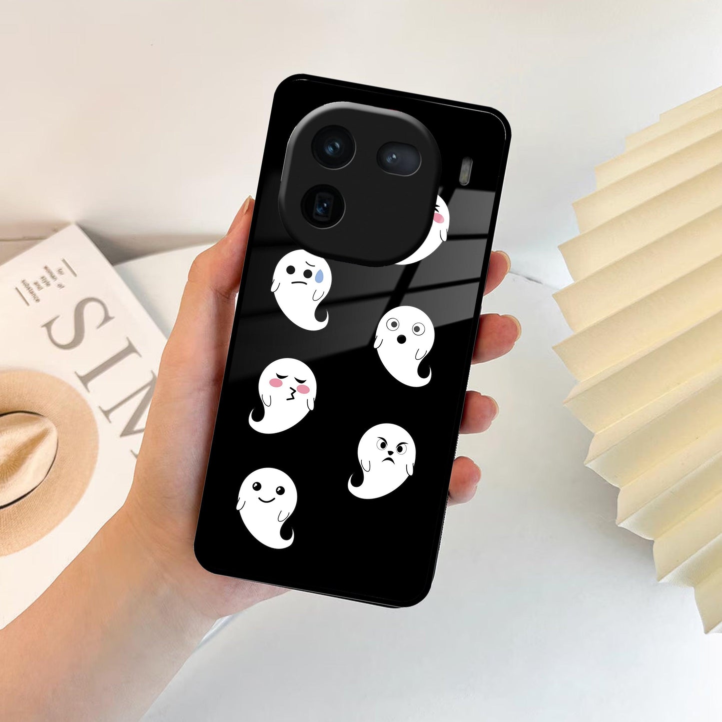 Cute Ghost Glass Case Cover For iQOO