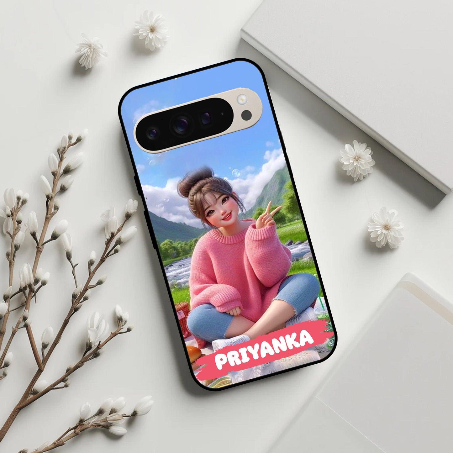 Cute Girl Glossy Metal Case Cover For Google