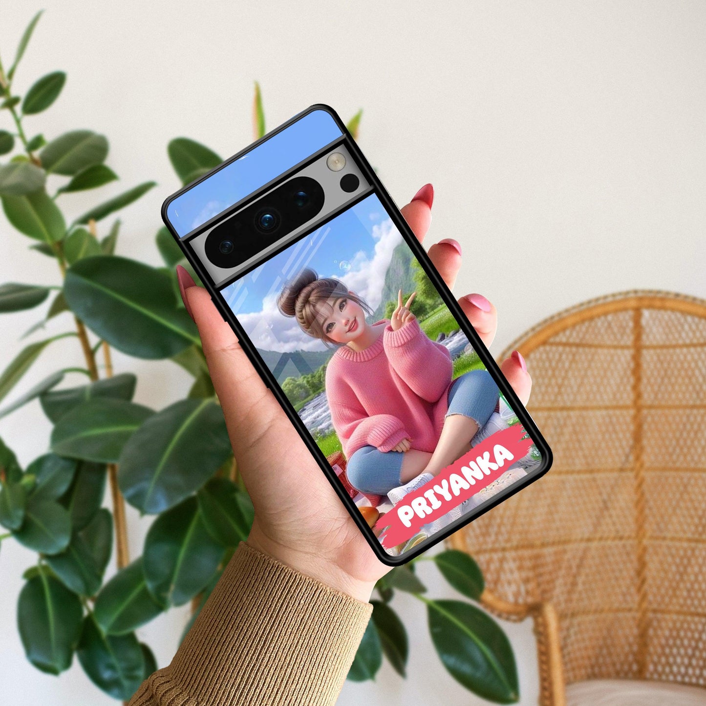 Cute Girl Glossy Metal Case Cover For Google