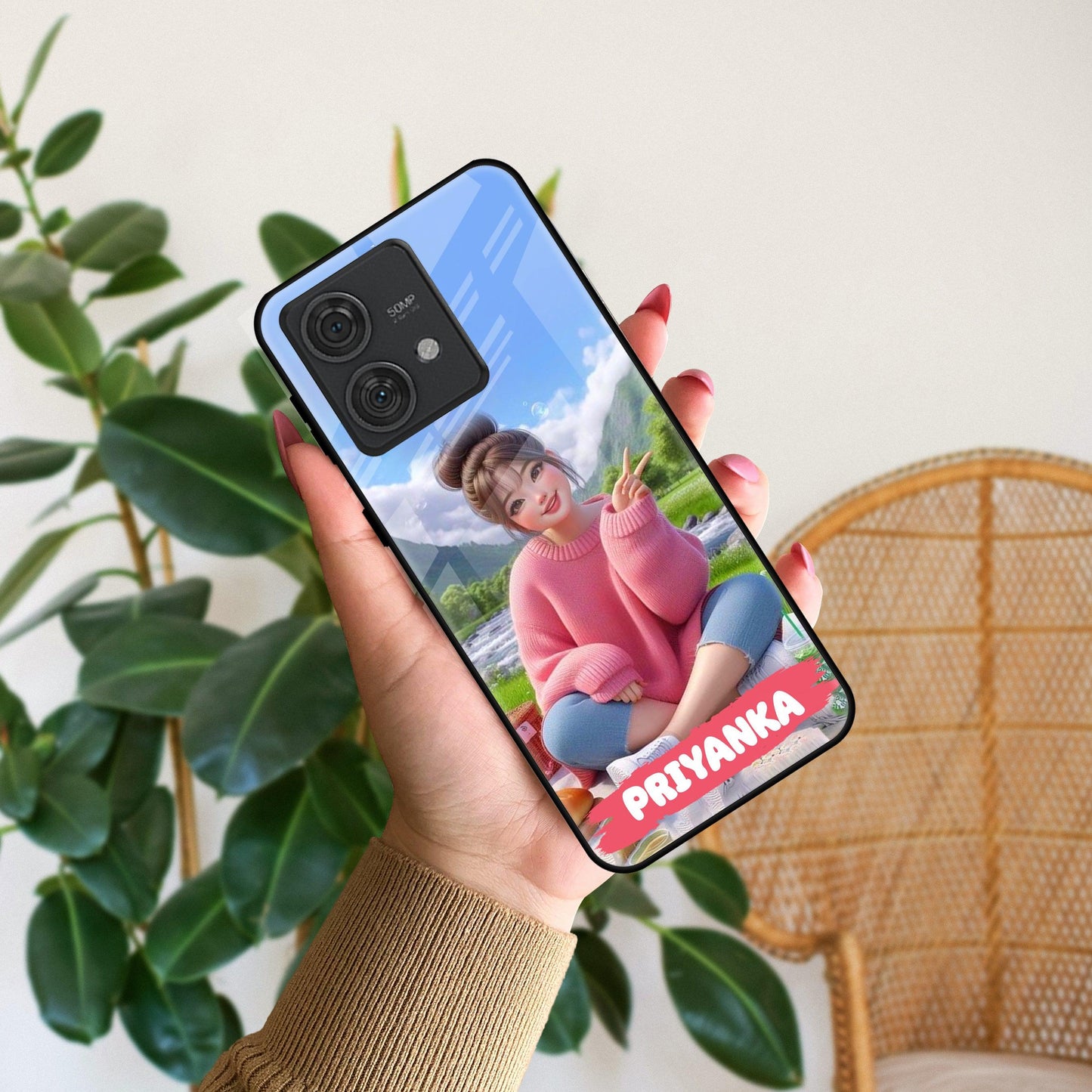 Cute Girl Glossy Metal Case Cover For Motorola