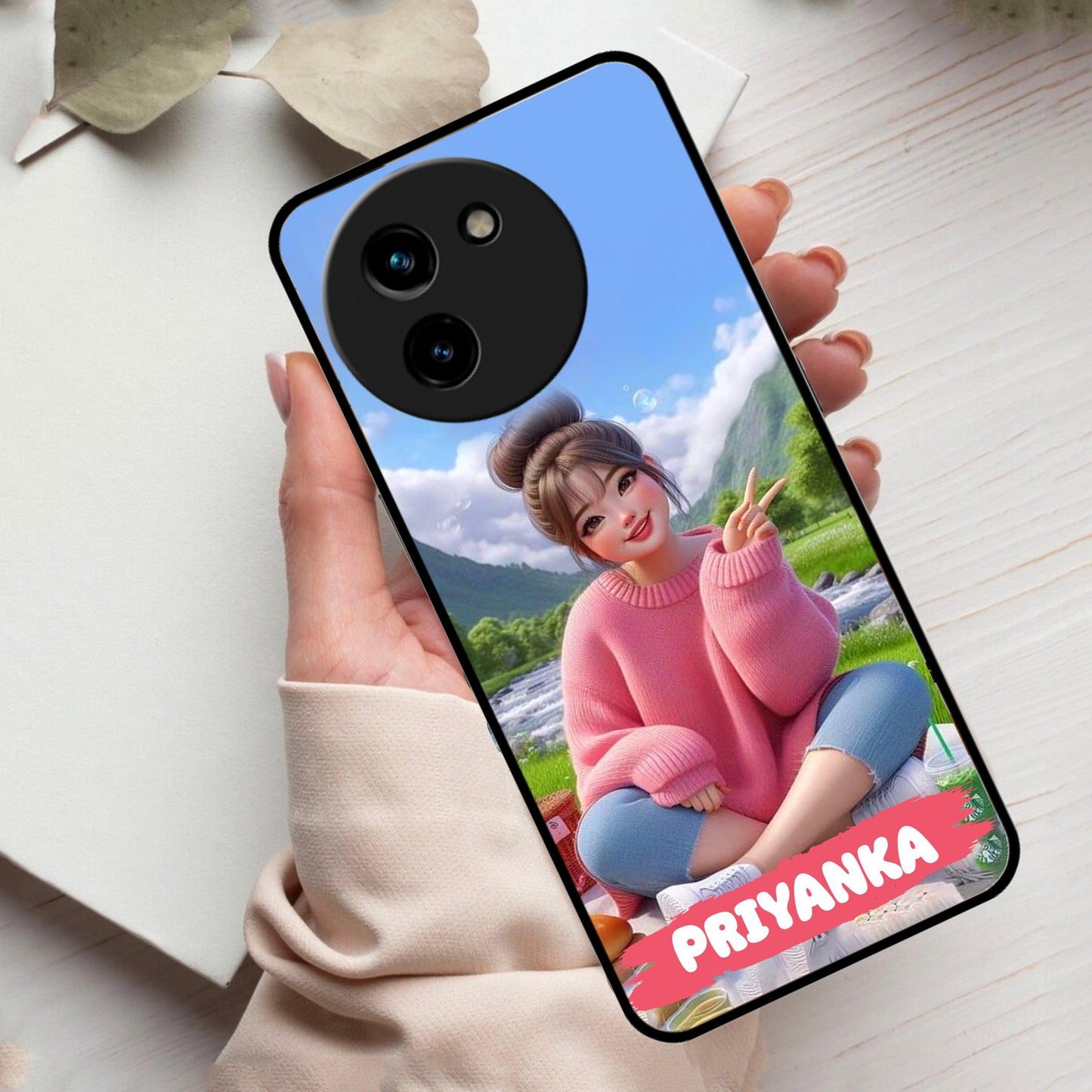 Cute Girl Glossy Metal Case Cover For Vivo