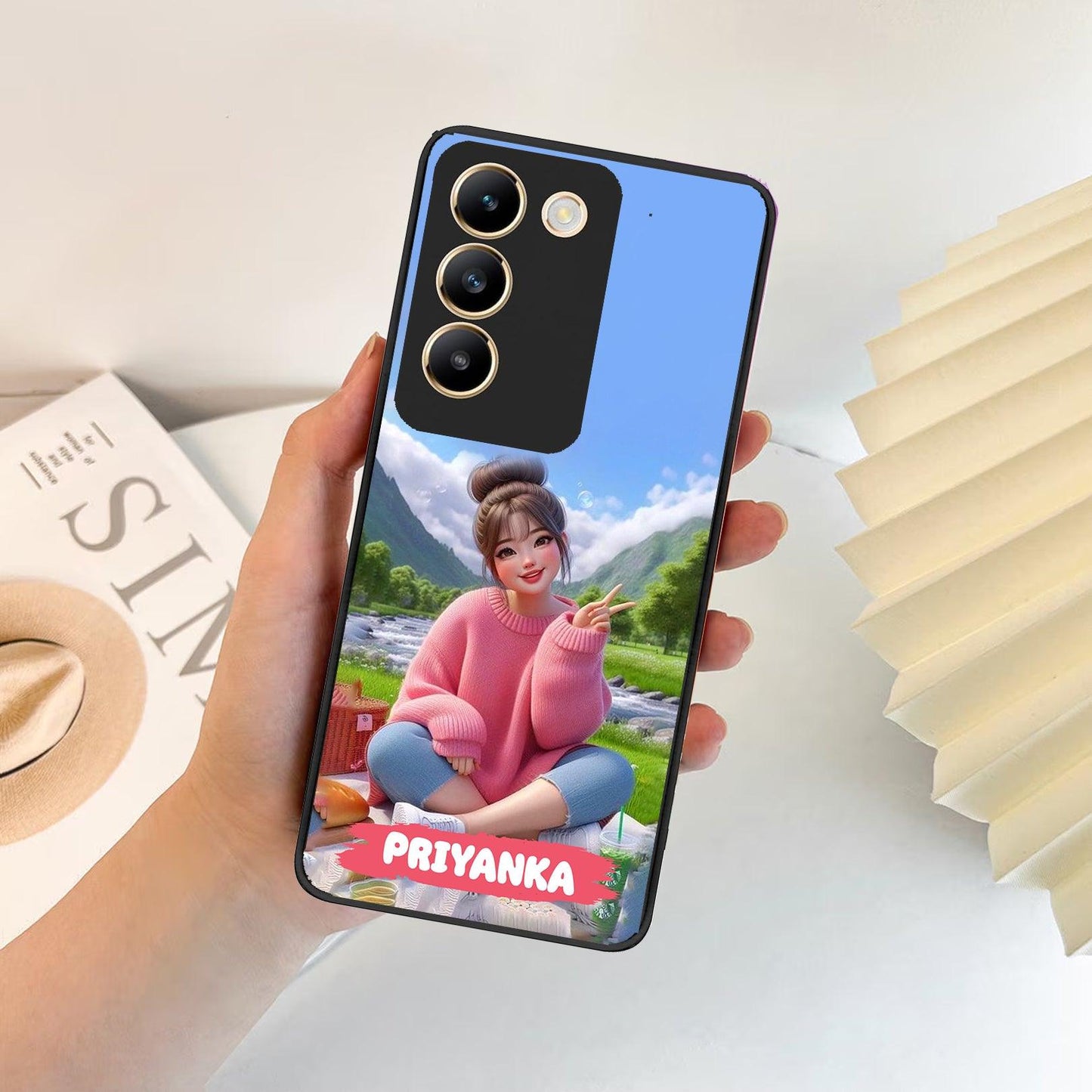 Cute Girl Glossy Metal Case Cover For Vivo