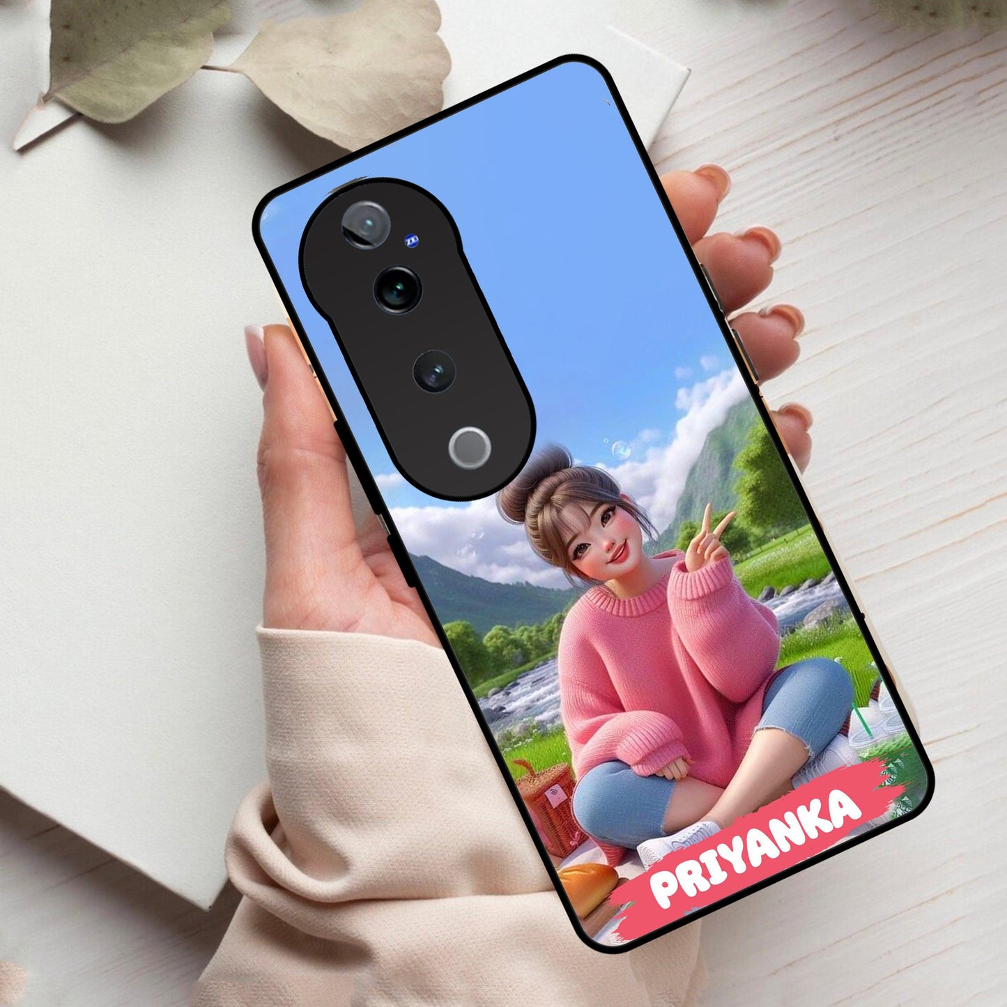 Cute Girl Glossy Metal Case Cover For Vivo