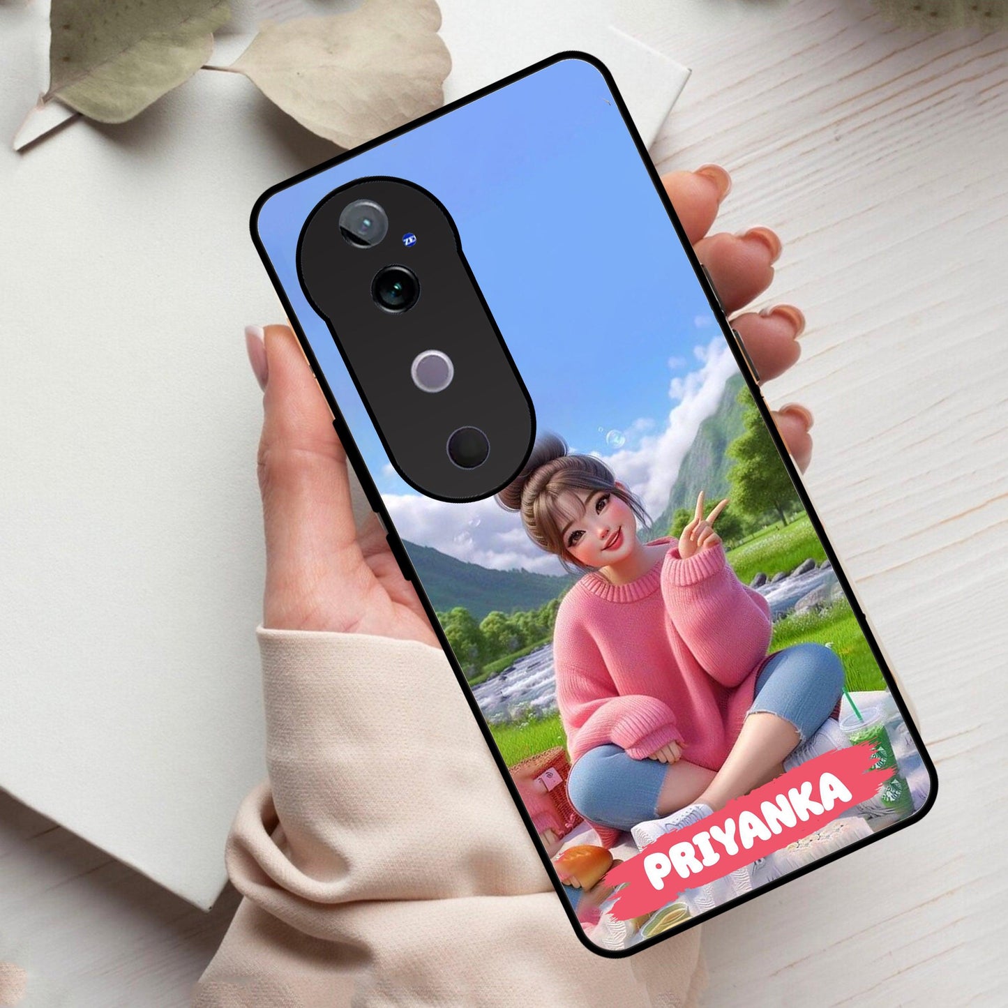 Cute Girl Glossy Metal Case Cover For Vivo