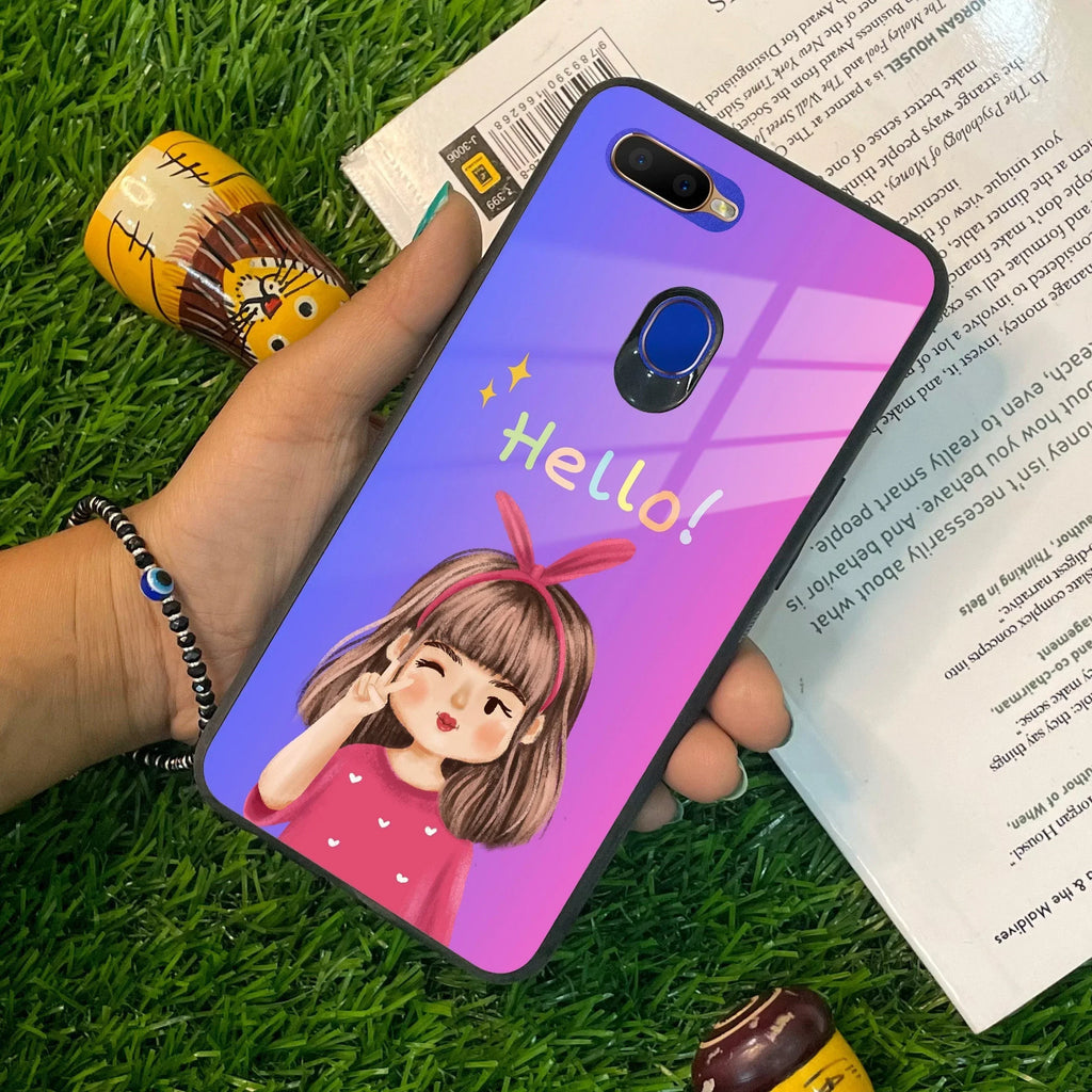 Cute Girl Hello Glass Case For Oppo - ShopOnCliQ
