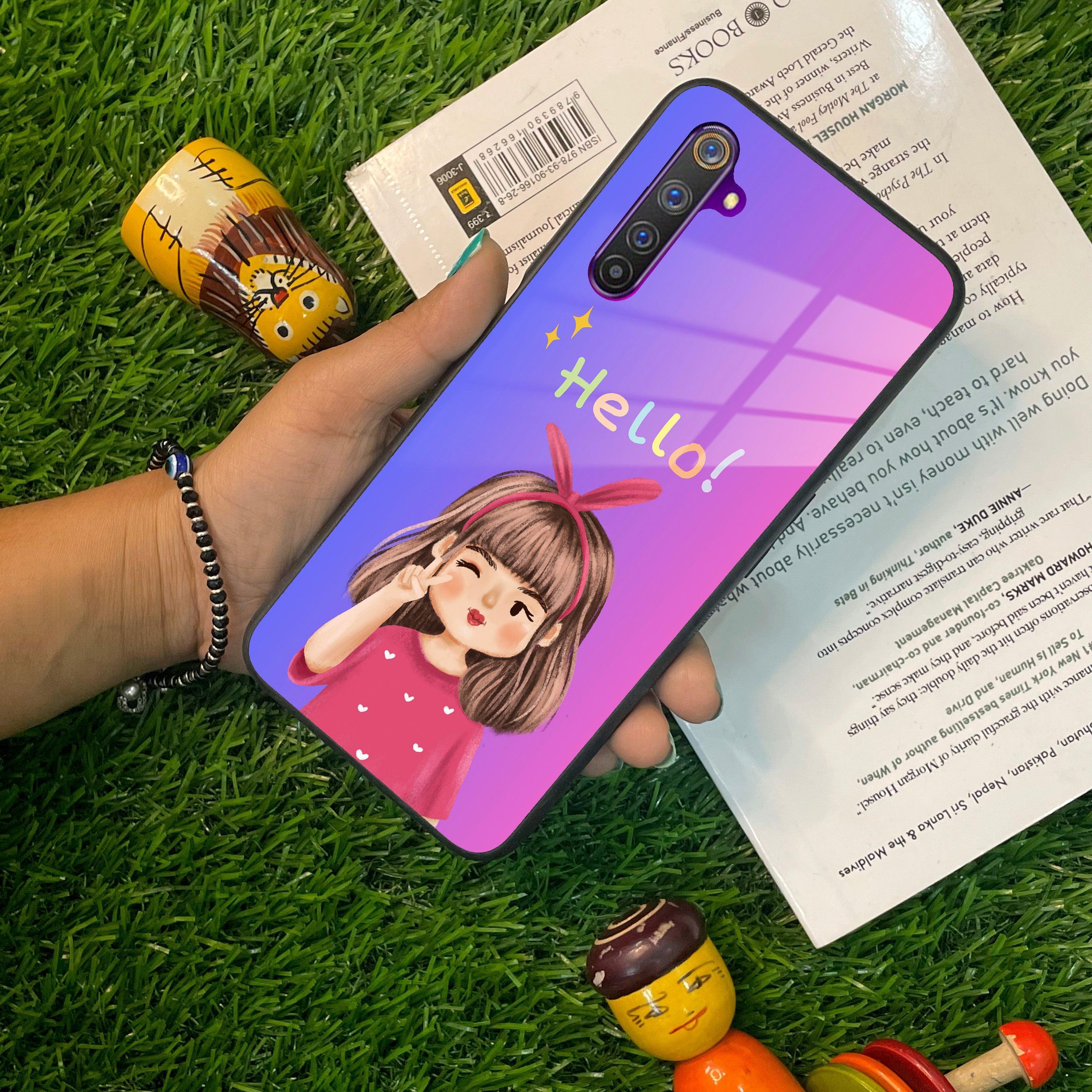 Cute Girl Hello Glass Case For Realme/Narzo - ShopOnCliQ