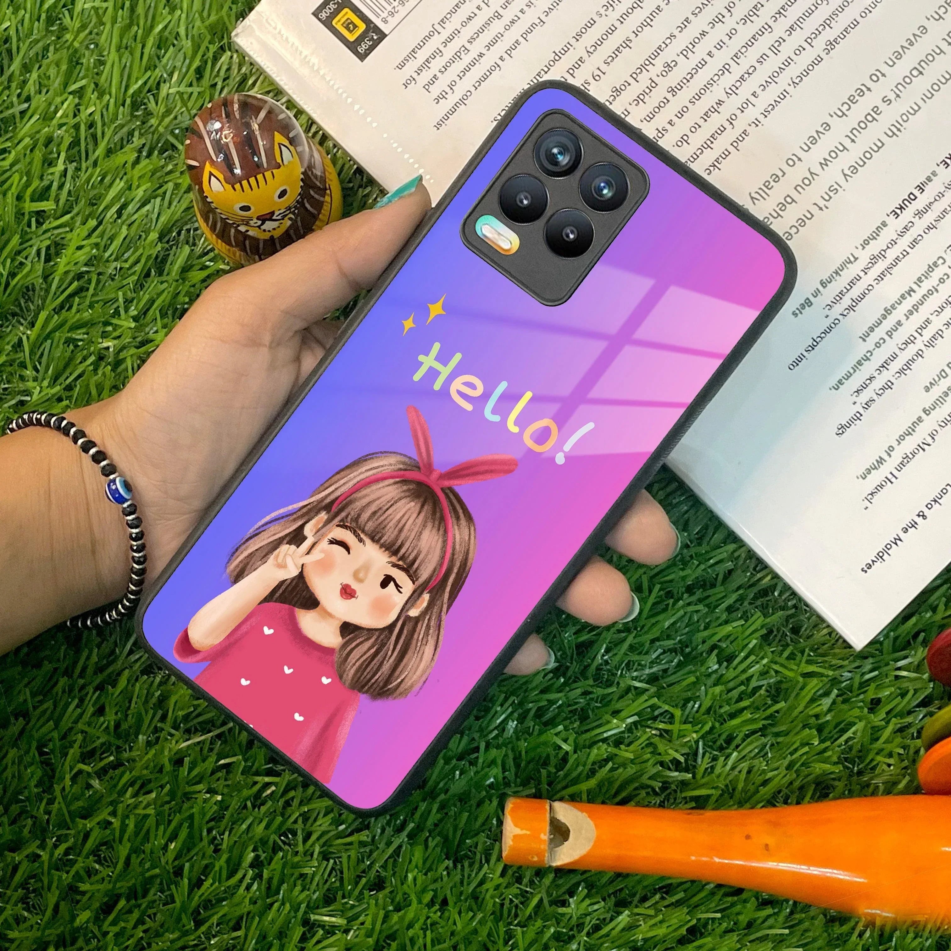 Cute Girl Hello Glass Case For Realme/Narzo - ShopOnCliQ