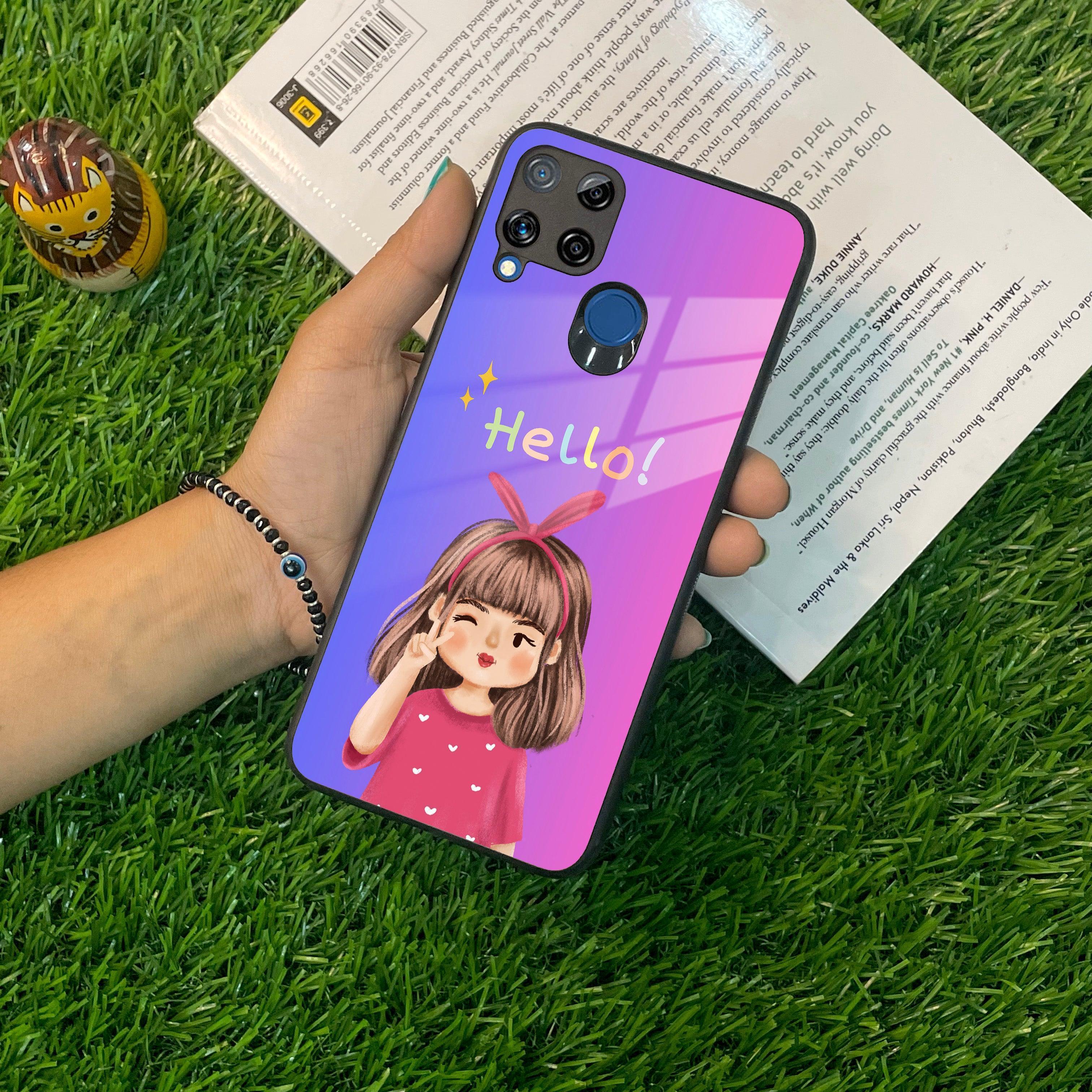 Cute Girl Hello Glass Case For Realme/Narzo - ShopOnCliQ