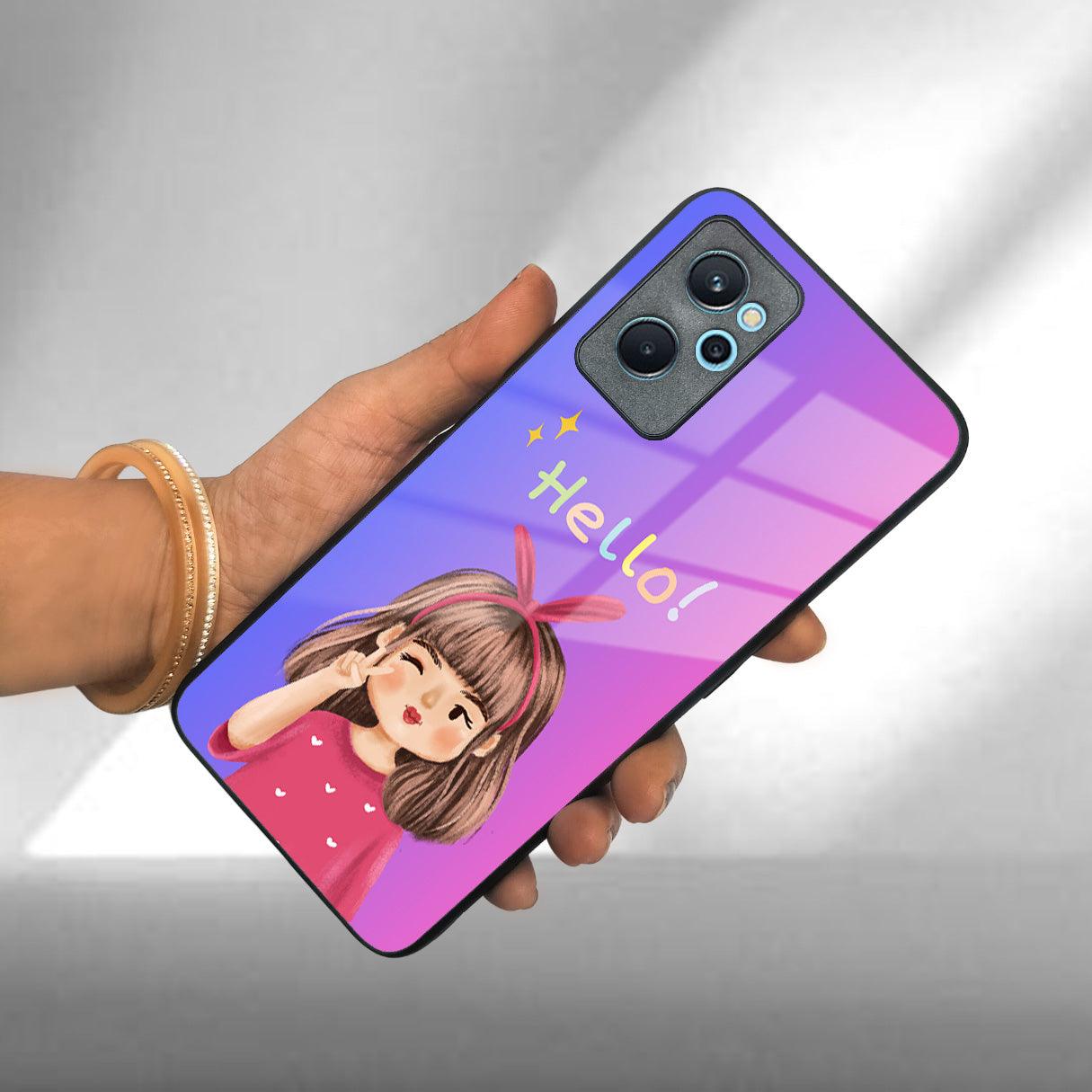 Cute Girl Hello Glass Case For Realme/Narzo ShopOnCliQ