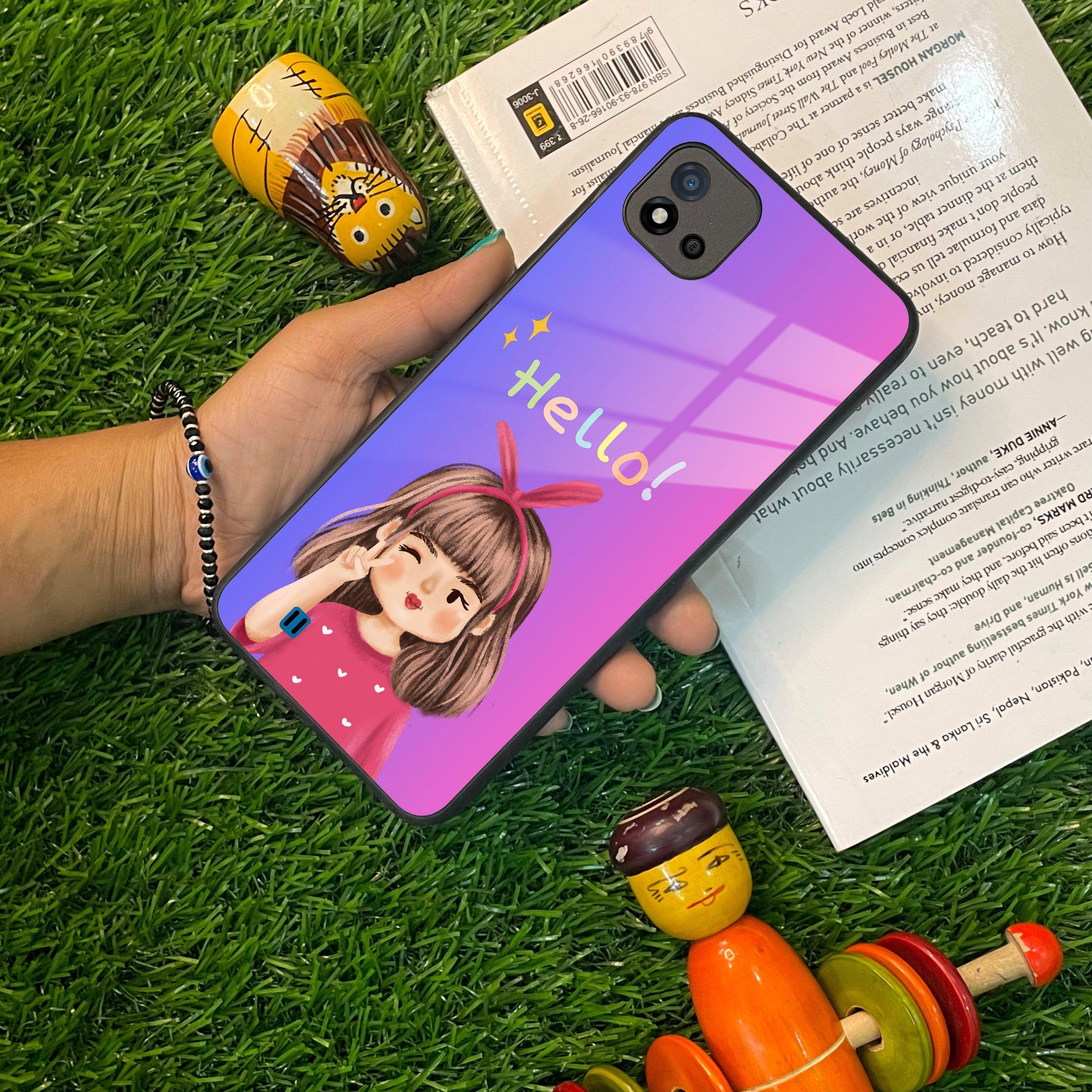 Cute Girl Hello Glass Case For Realme/Narzo - ShopOnCliQ