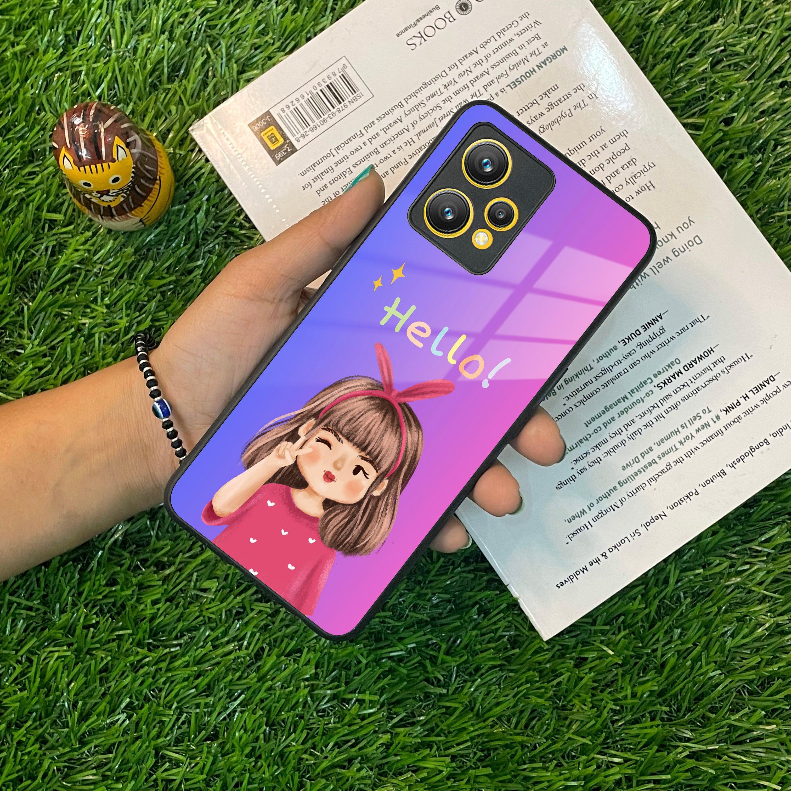 Cute Girl Hello Glass Case For Realme/Narzo - ShopOnCliQ