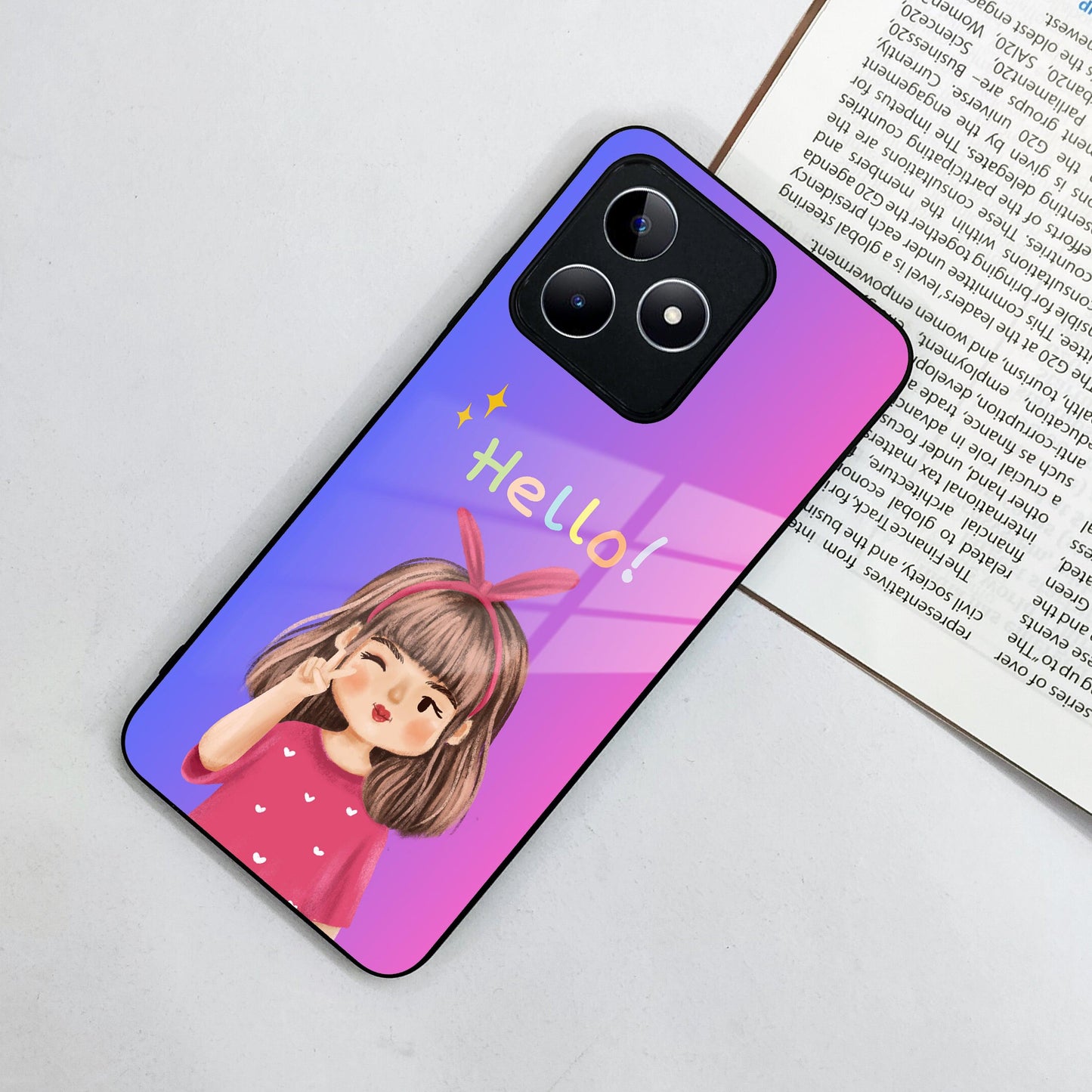 Cute Girl Hello Glass Case For Realme/Narzo ShopOnCliQ