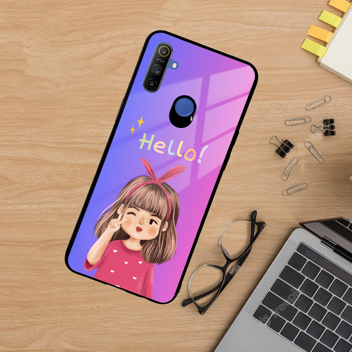 Cute Girl Hello Glass Case For Realme/Narzo ShopOnCliQ