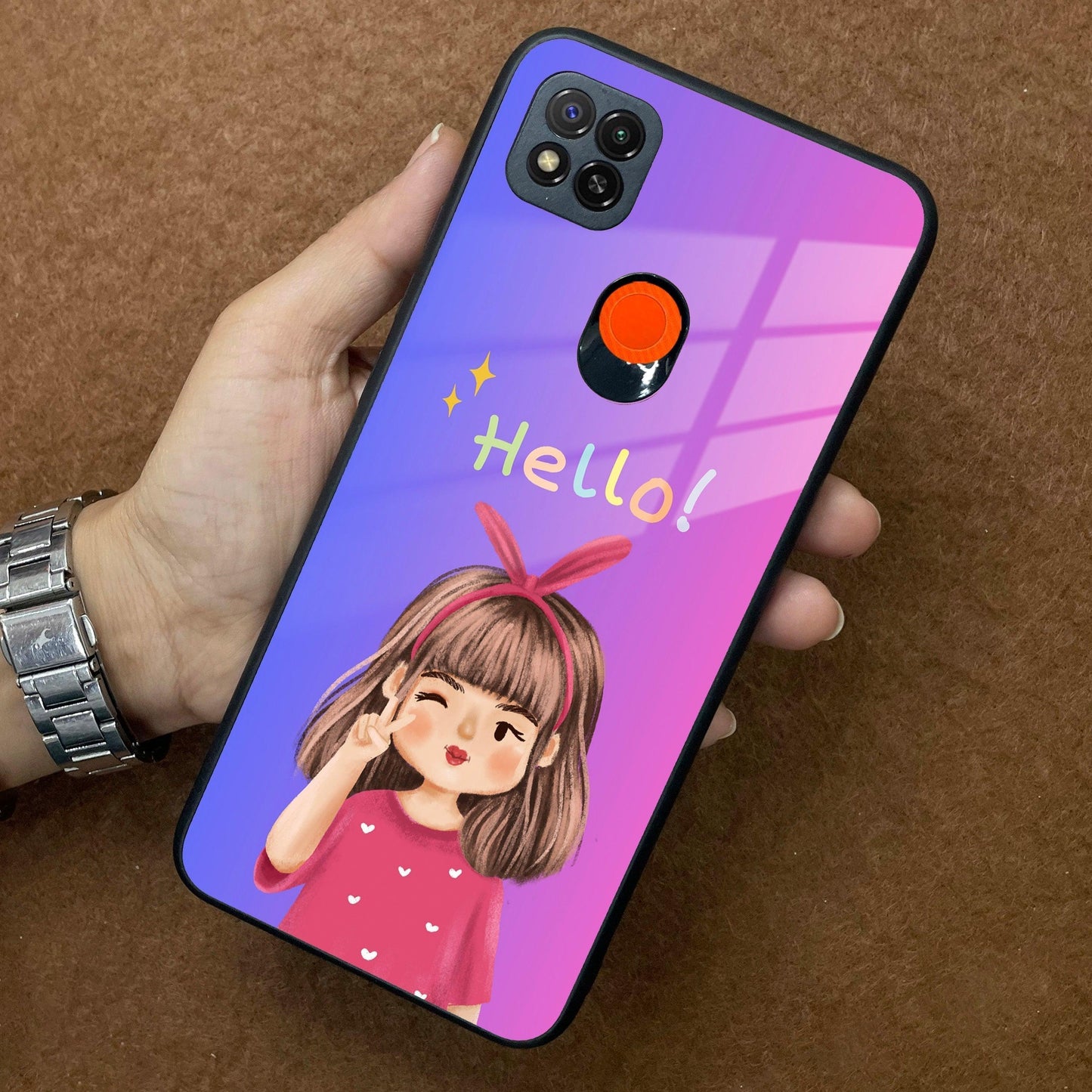 Cute Girl Hello Glass Case For Redmi/Xiaomi