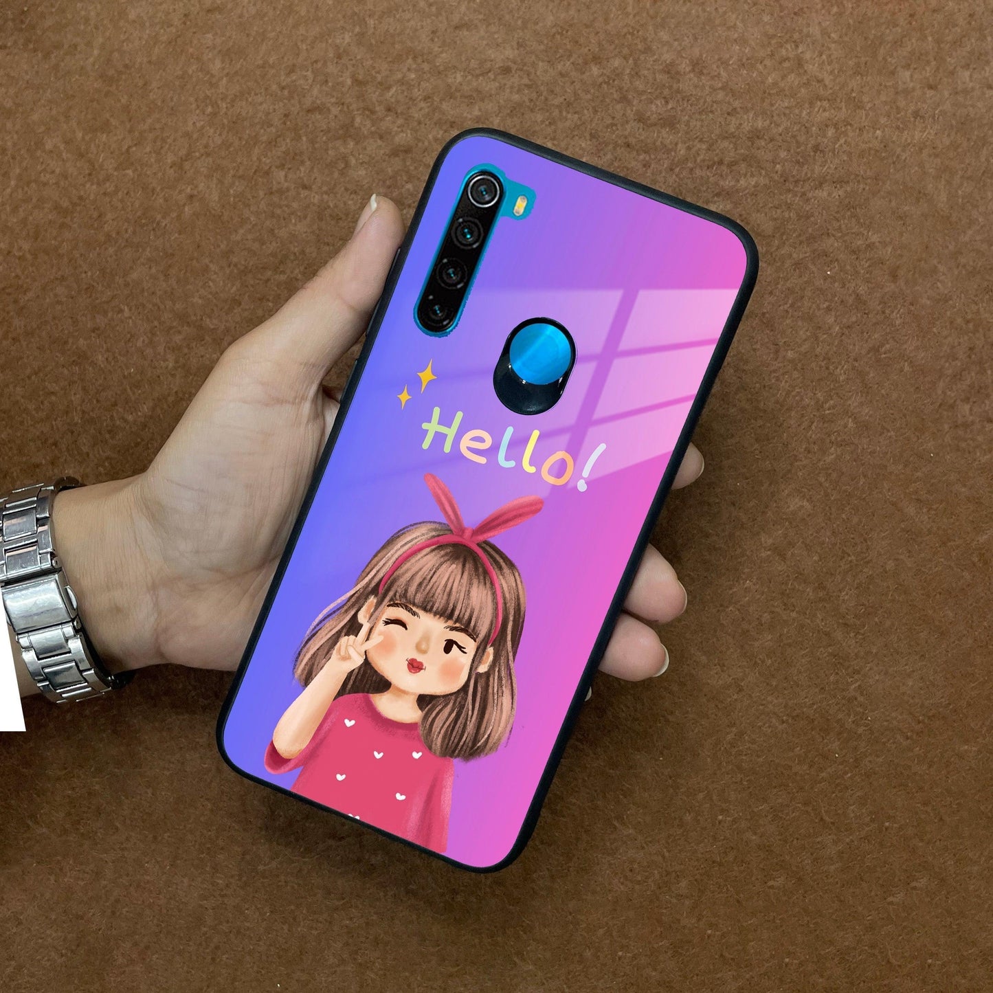 Cute Girl Hello Glass Case For Redmi/Xiaomi