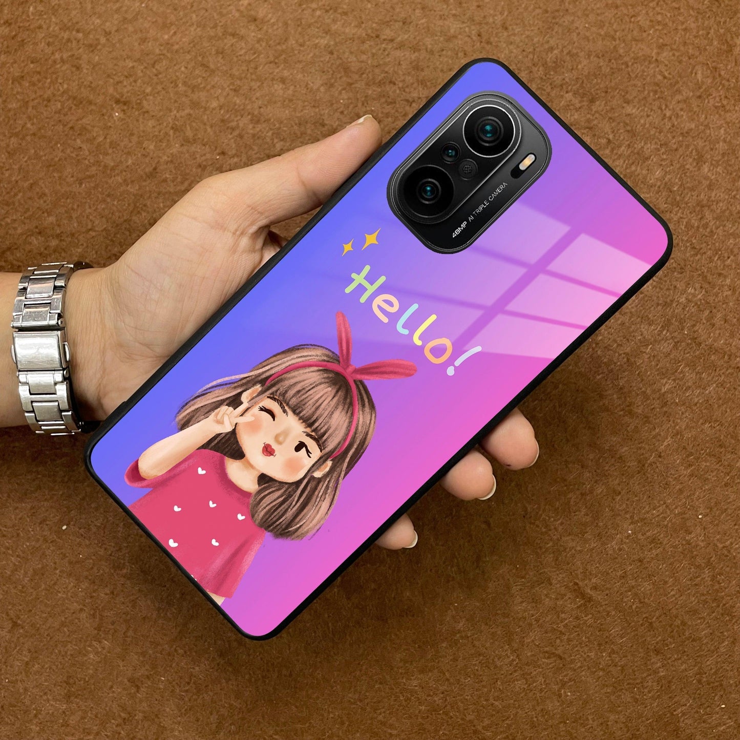 Cute Girl Hello Glass Case For Redmi/Xiaomi