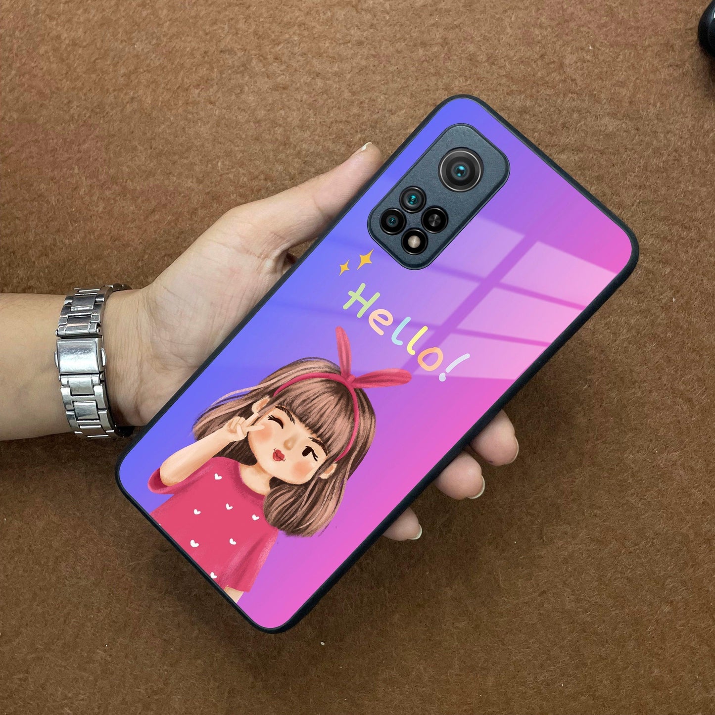 Cute Girl Hello Glass Case For Redmi/Xiaomi