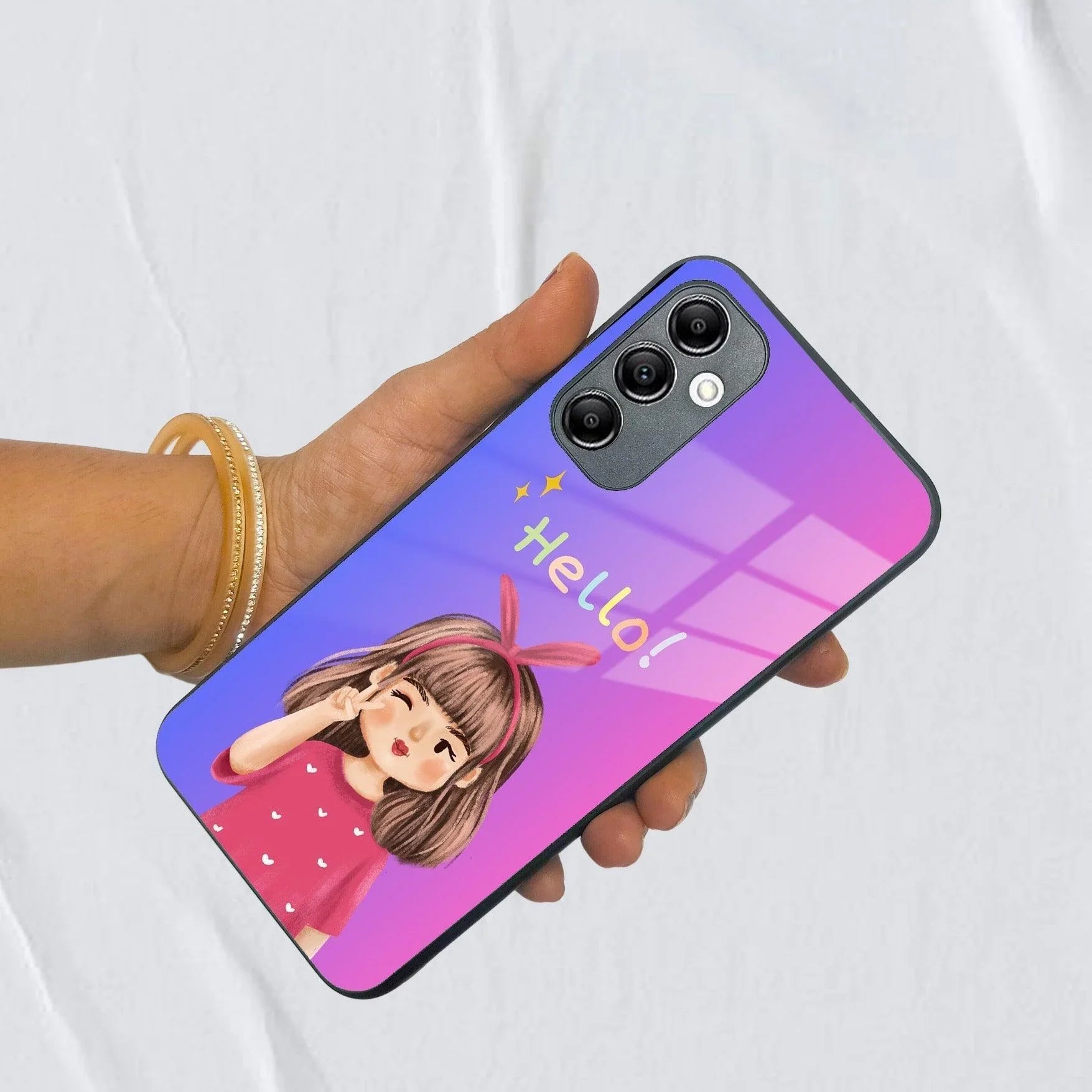 Cute Girl Hello Glass Case For Samsung - ShopOnCliQ