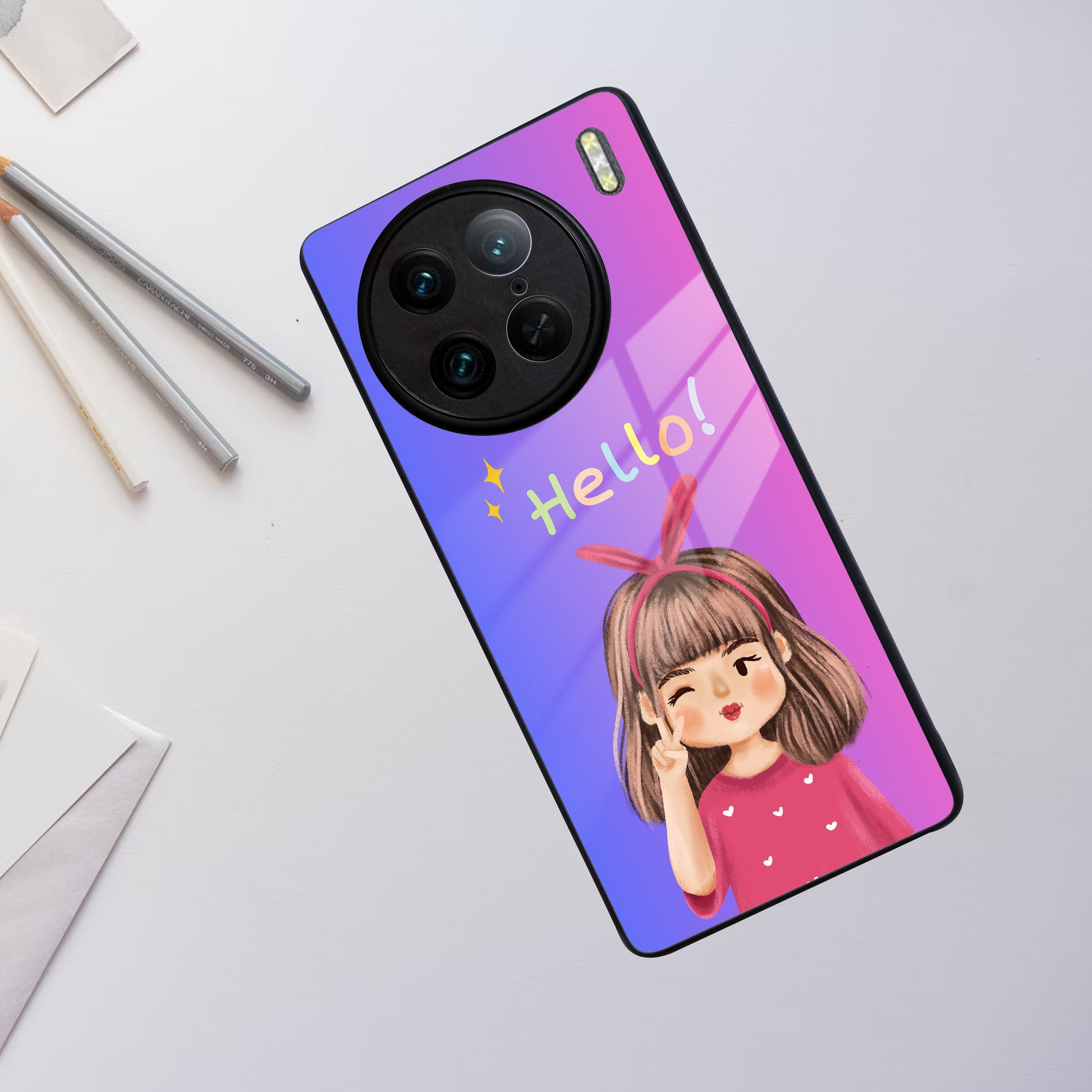 Cute Girl Hello Glass Case For Vivo ShopOnCliQ