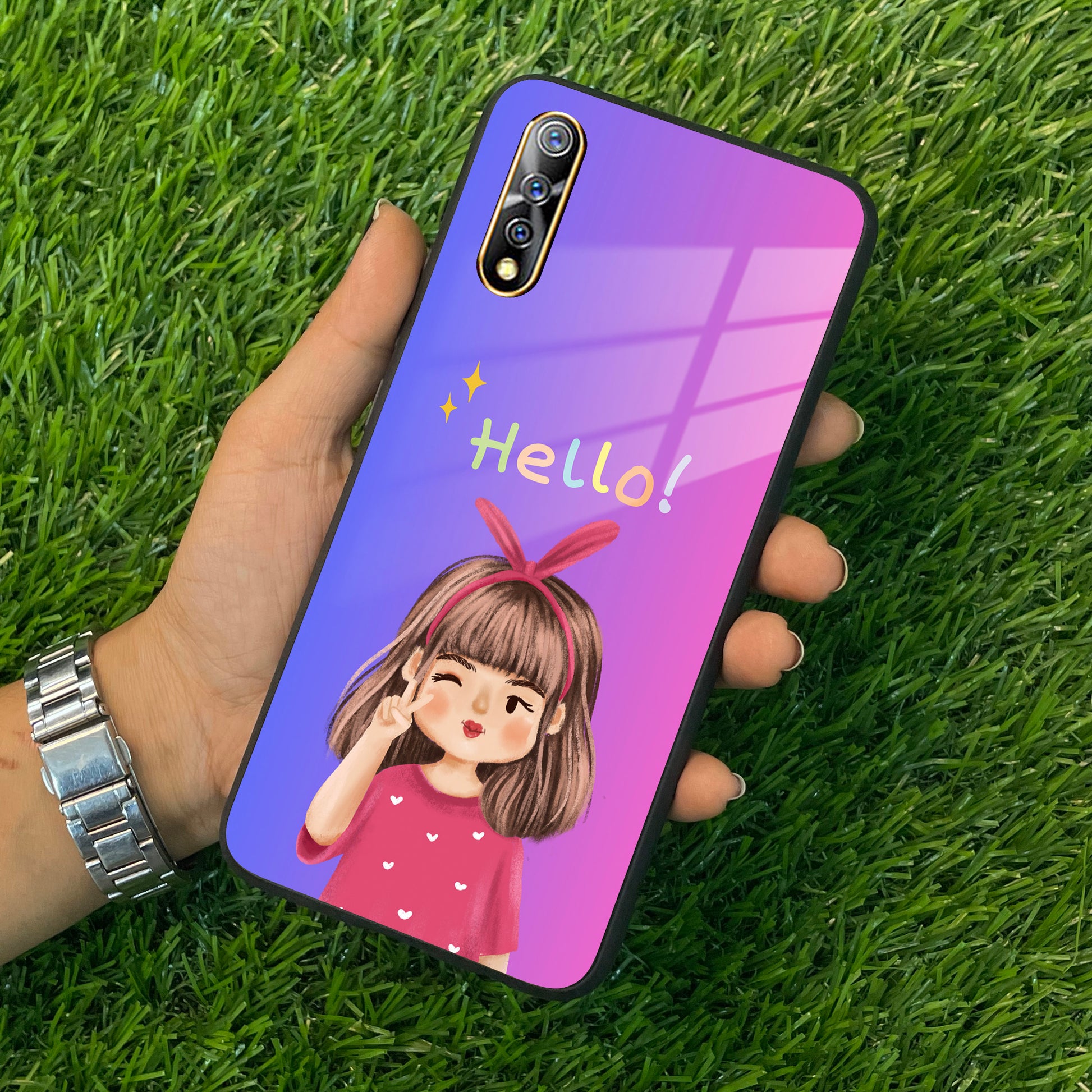 Cute Girl Hello Glass Case For Vivo ShopOnCliQ