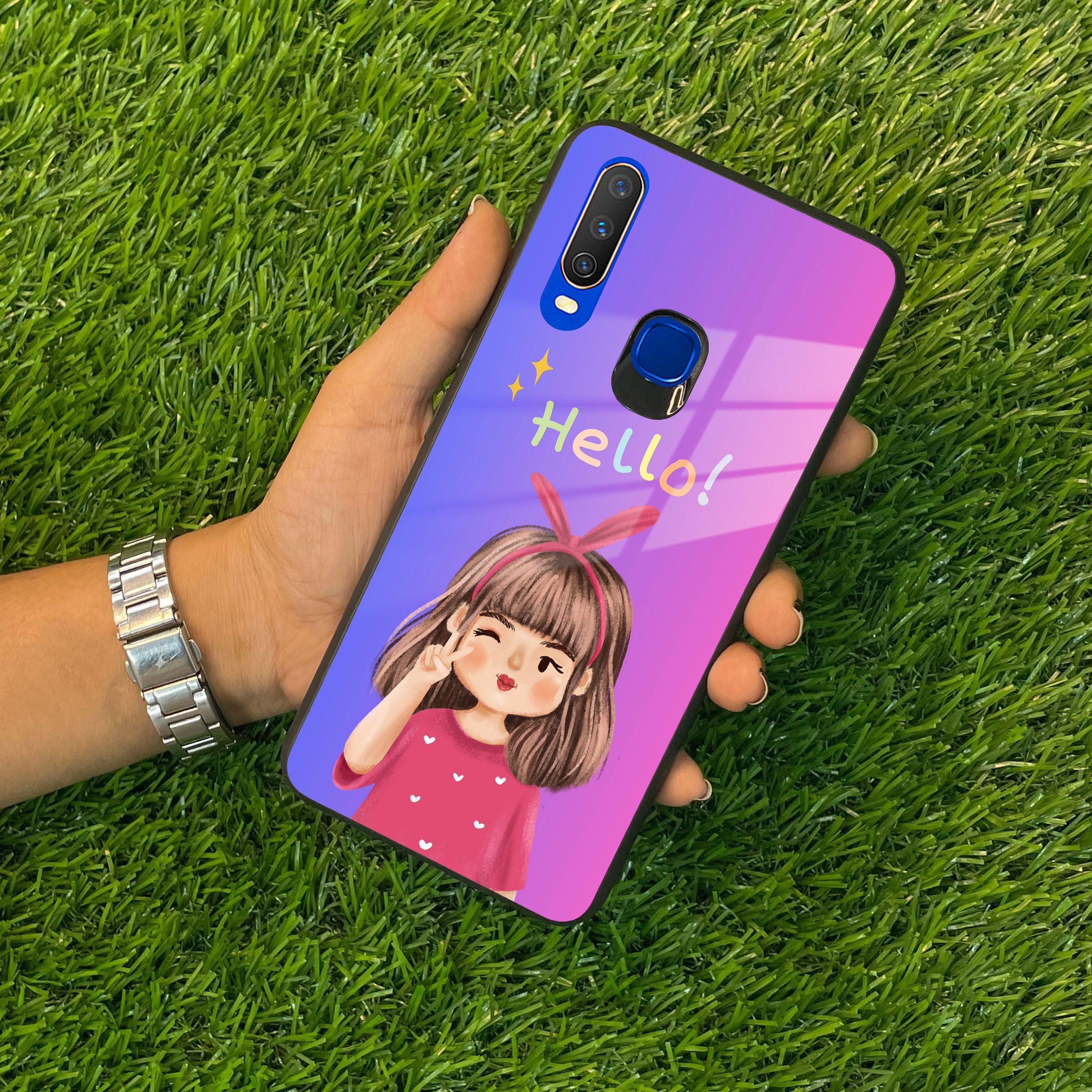 Cute Girl Hello Glass Case For Vivo - ShopOnCliQ